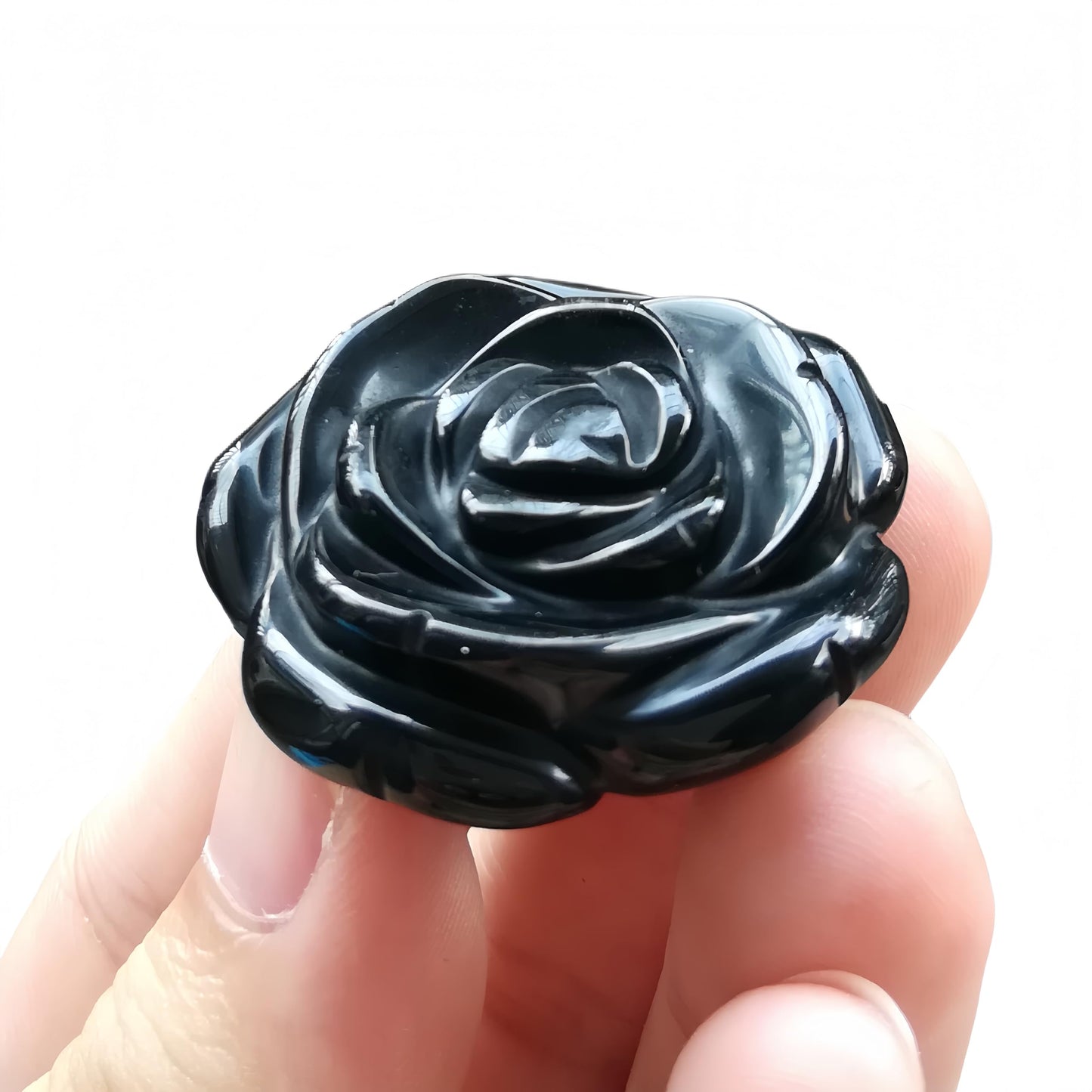 Sunshcat Natural Black Obsidian Crystal Rose Pendant,Three Dimensional Carved Healing Meditation Jewelry Crystals and Healing Stone Figurine,Suitable for DIY Jewelry Making and Valentine's Day Gift