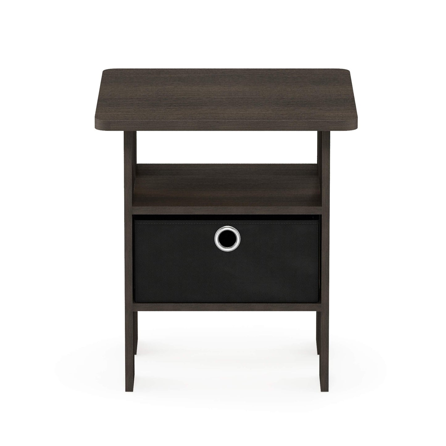 Furinno ANDREY Side Table, End Table, Night Stand with Open Shelves and Storage Bin, Bedside Table, for Living Room, Bedroom, Dark Brown