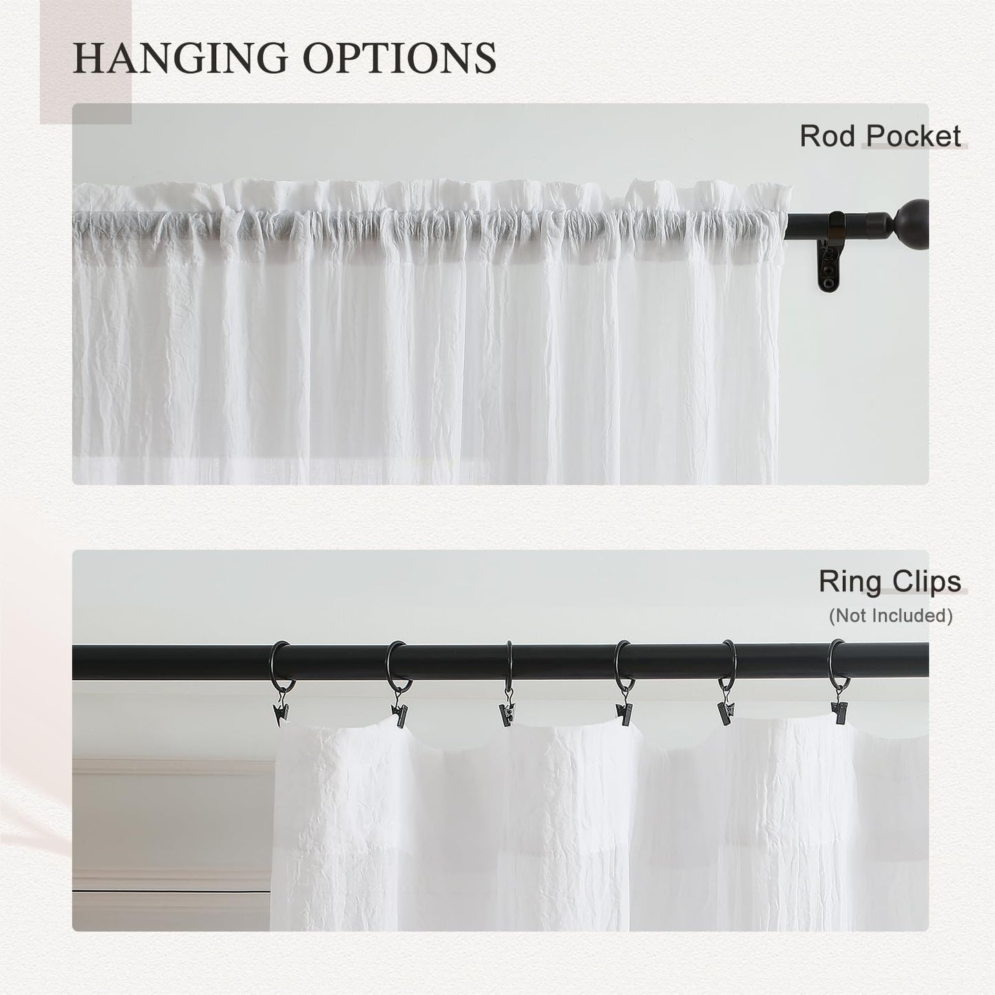 Anpark Elegant White Sheer Curtains 84 Inches Long for Living Room Bedroom, Cotton Linen Textured Light Filtering Crinkle Sheer Drapes Natural Rod Pocket Voile Curtains, W52 x L84 in, 2 Panels