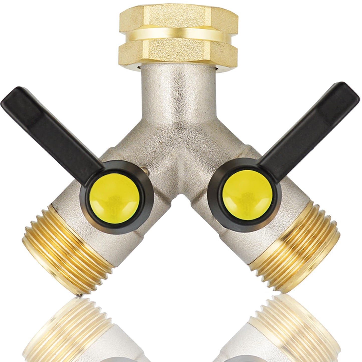 EJW Hose Splitter 2 Way, Garden Hose Splitters, 2 Way Faucet Splitter, Water Spigot Splitter, RV Brass Hose Splitter, Two way Hose Bib Splitter, Double Hose Connector, Hose Valve 3/4 Inch GHT Thread.