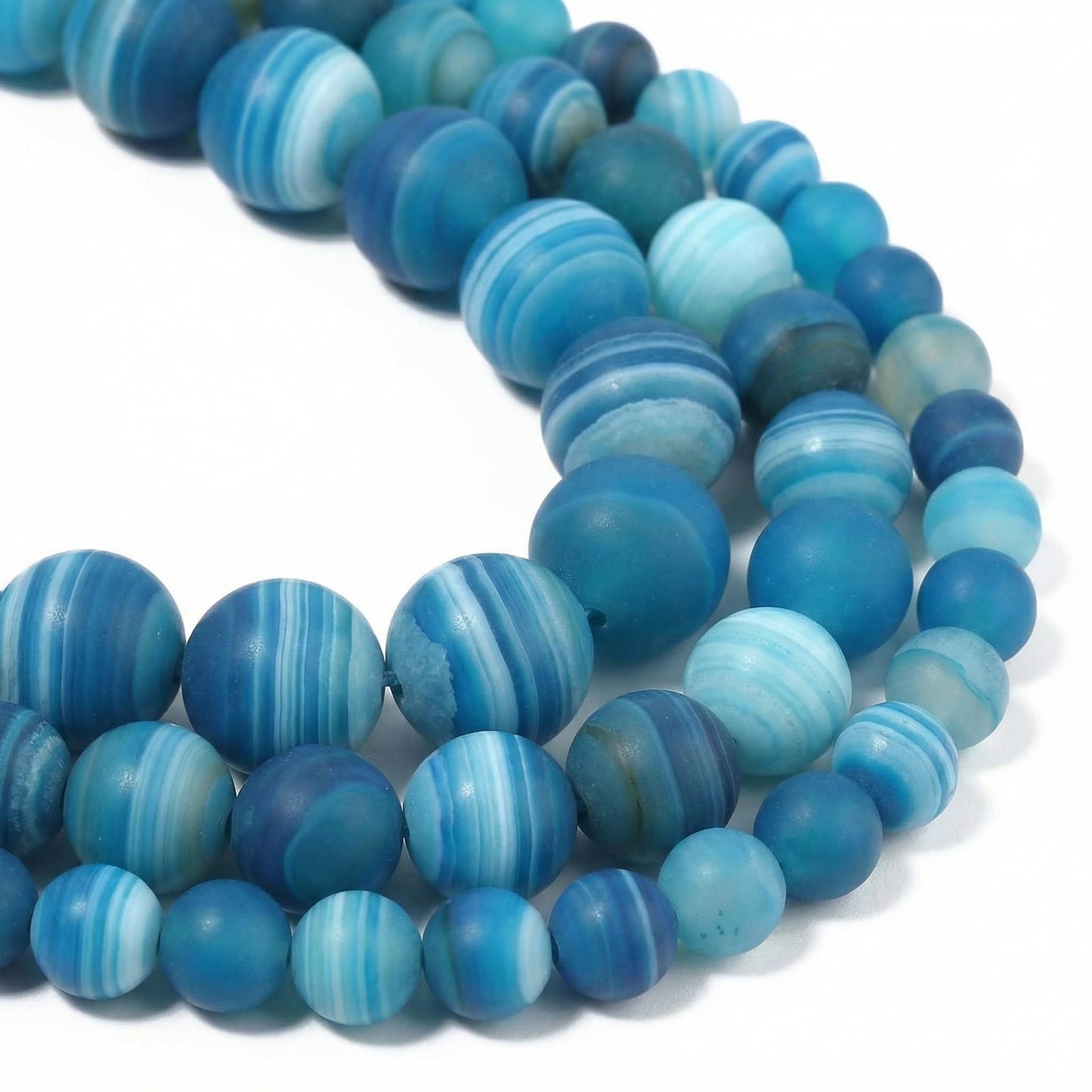 Yochus 60pcs Peacock Blue Dull Polish Matte Striated Agates Beads，6mm Healing Power Natural Stone Round Loose Beads for Jewelry Making Earring Necklace DIY Crafts