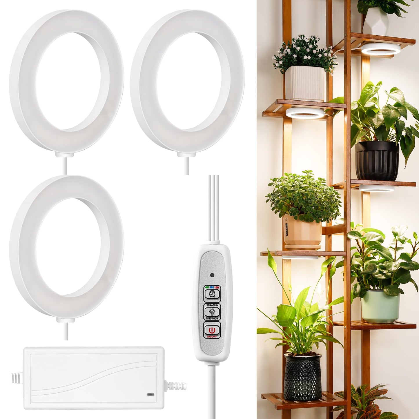LORDEM 6.3” Ceiling Grow Lamp for Indoor Plants, 216 LEDs Full Spectrum Halo Plant Light, Under Cabinet Grow Lights with 4/8/12H Auto Timer, 3 Switch Modes, 4 Dimmable Brightness Levels, Tri Head