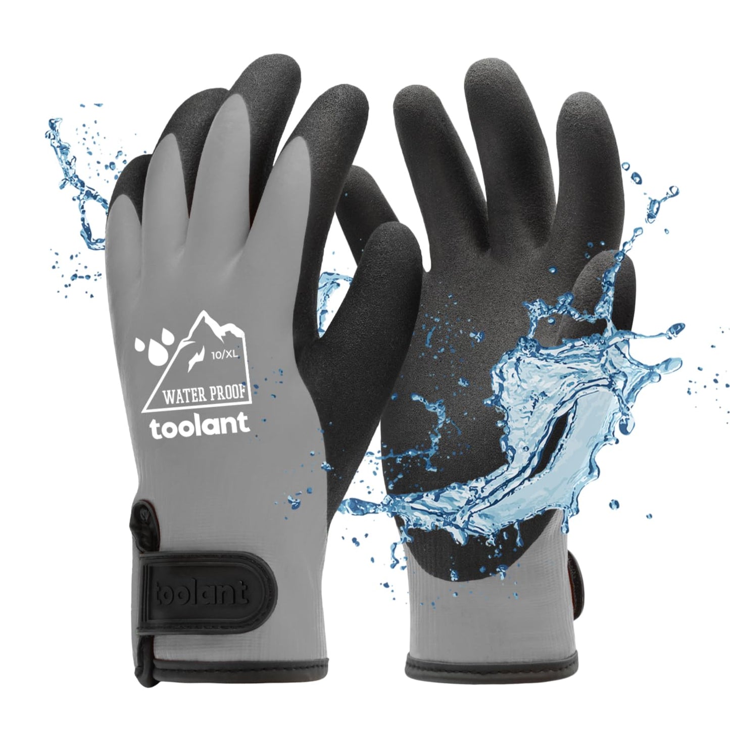 toolant 100% Waterproof Gloves for Men and Women, Winter Work Gloves for Cold Weather, Touchsreen, Thermal Gloves for Freezer Work, Fishing and Gardening, With Grip, Grey, X-Large