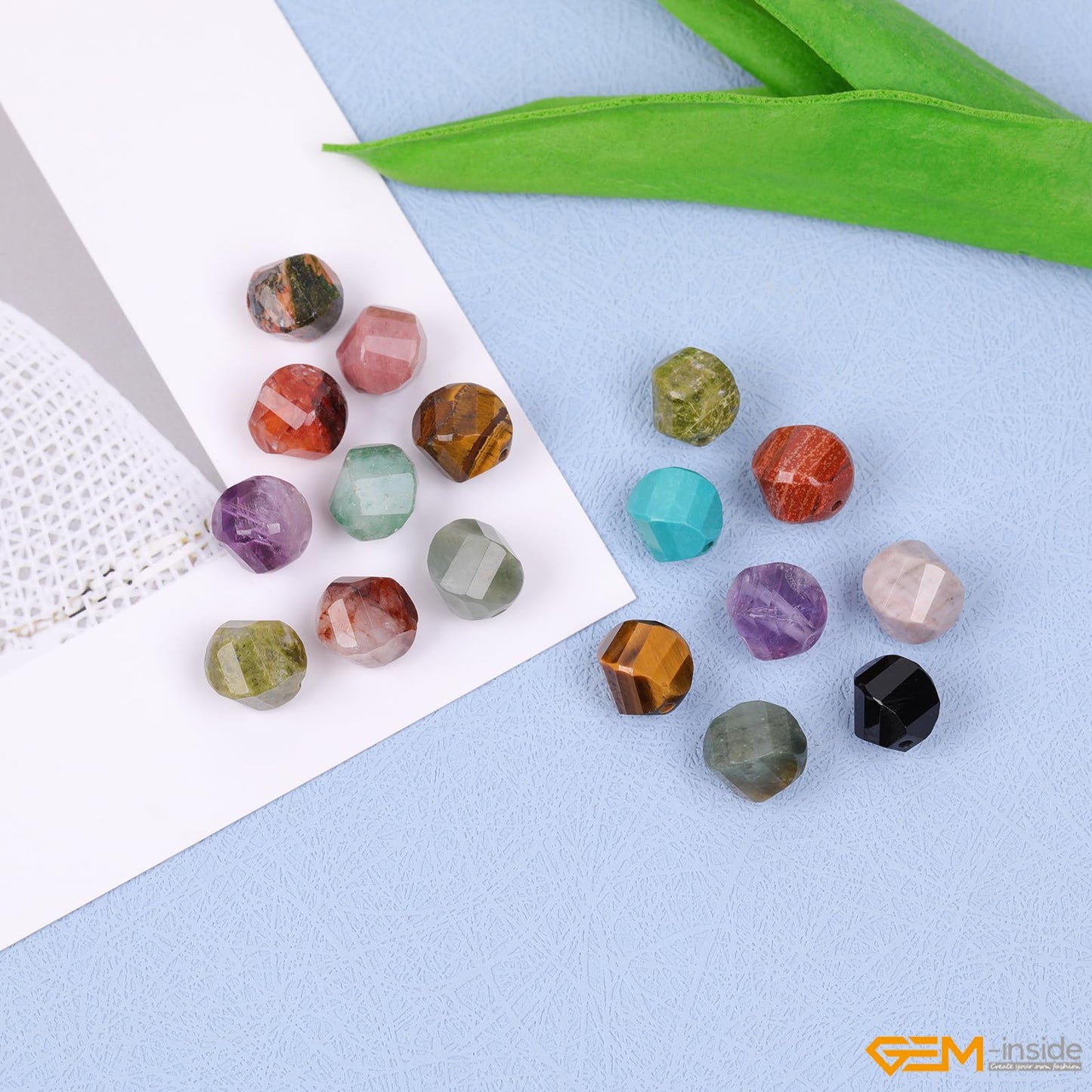 GEM-Inside 32Pcs 10mm Twist Faceted Dyed Lapis Lazuli Malachite Jasper Gemstone Charms Beads for Bracelet Necklace Jewelry Making Power Energy Chakra Beads