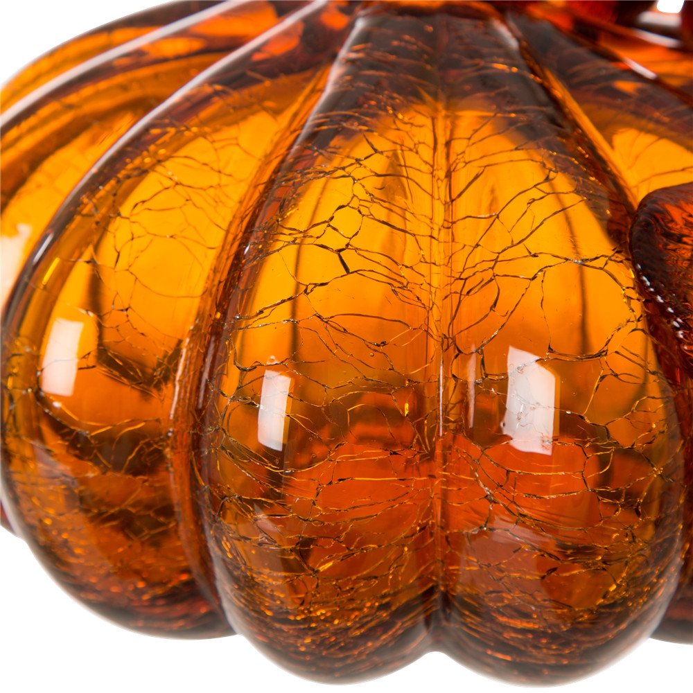 Glitzhome Hand Blown Glass Pumpkin Table Top Home Décor, 5.51", Amber