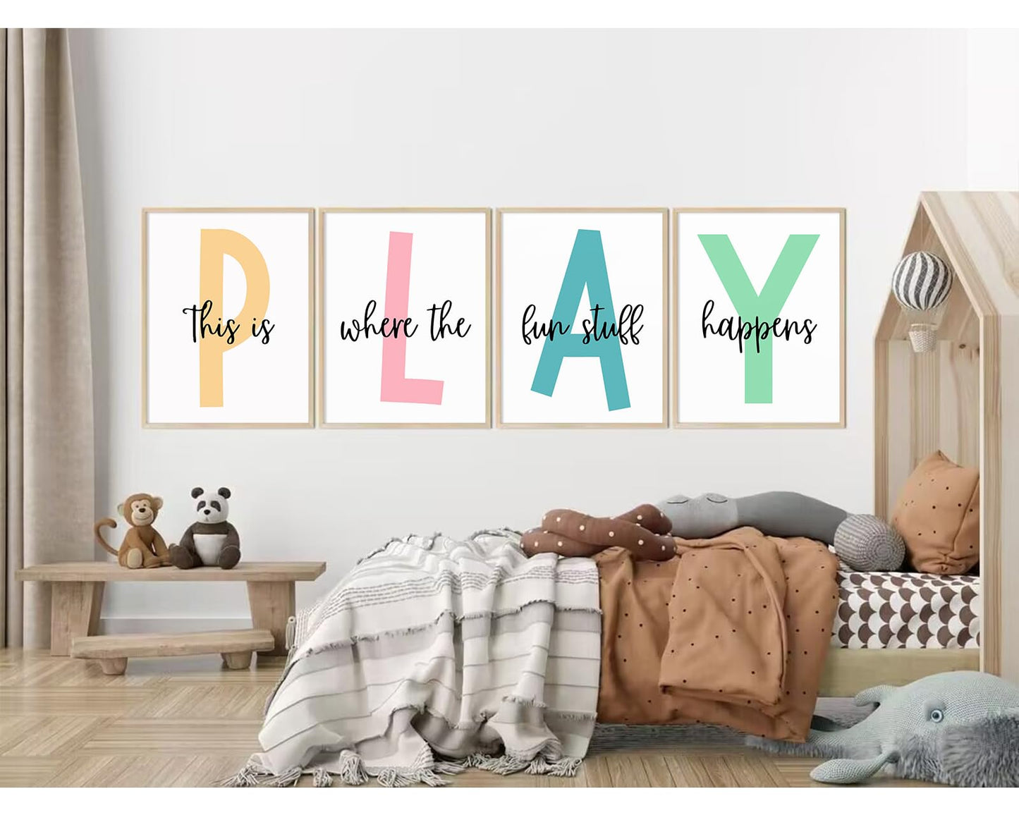 Baccone Kids Playroom Wall Art Playroom Wall Decor Kids Play Canvas Wall Art Play Sign Pictures Toddler Playroom Art Prints Nursery Children Artwork for Room Bedroom Set of 4 8x10 Inch Unframed