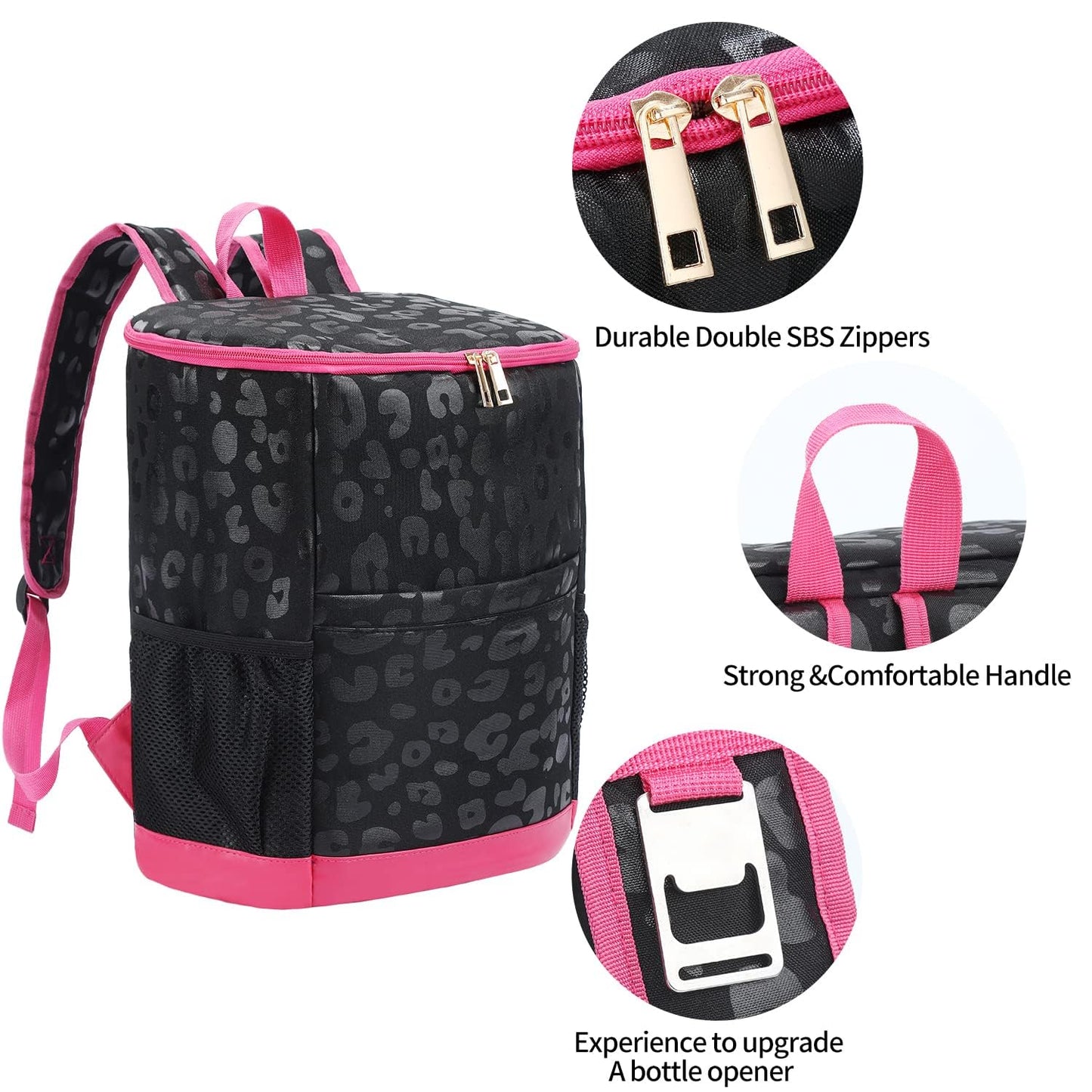 Leopard Camping Cooler Backpack Ice Chest Lunch Backpack 24 Cans Insulated Leak Proof Soft Beach Cooler Bag for Men Women Camping Hiking Picnic Travel Summer(Black Leopard)