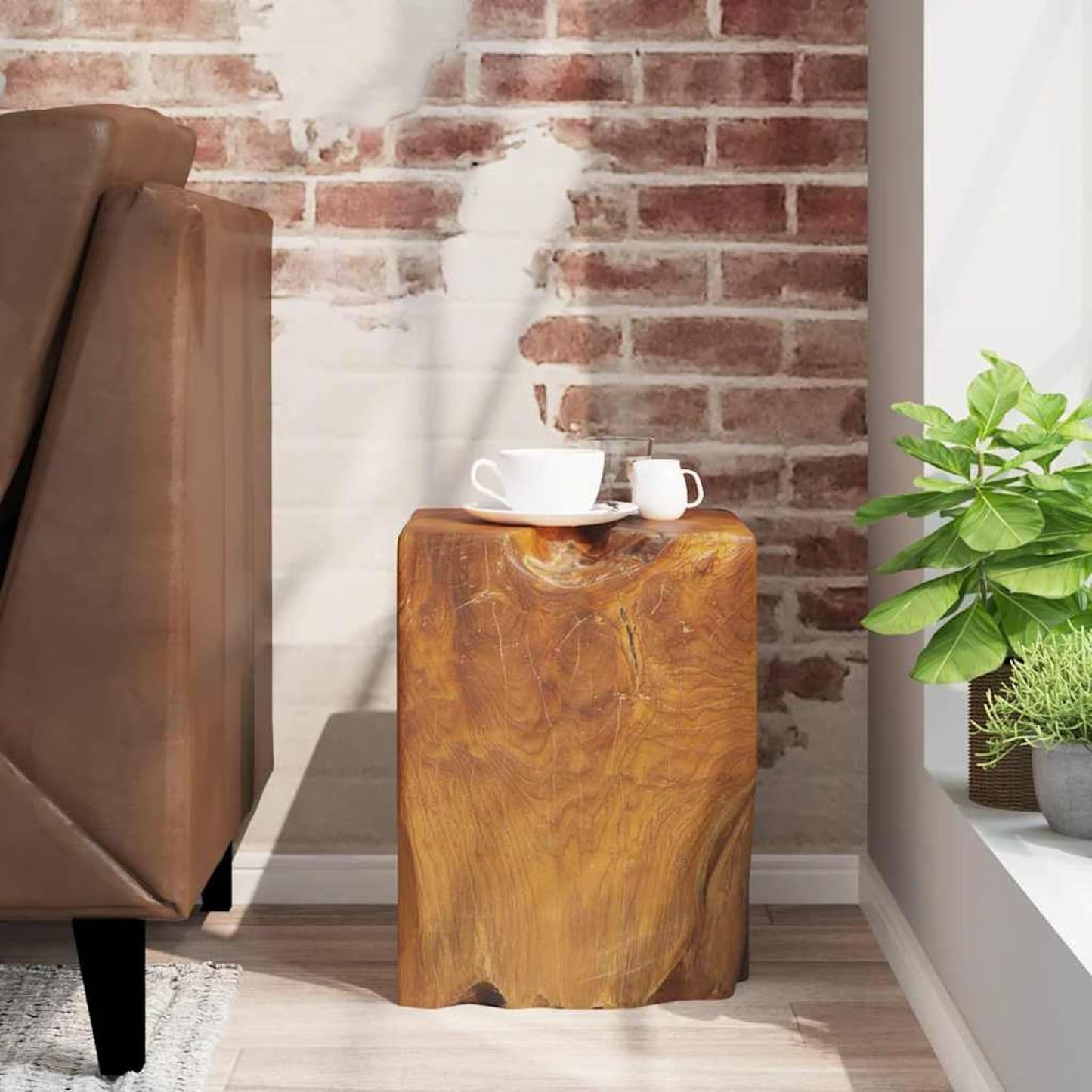 Gecheer Rustic Teak Wooden Stool, Handmade Retro Style Footrest, Side Table for Home Decor 30 x 30 x 40 cm