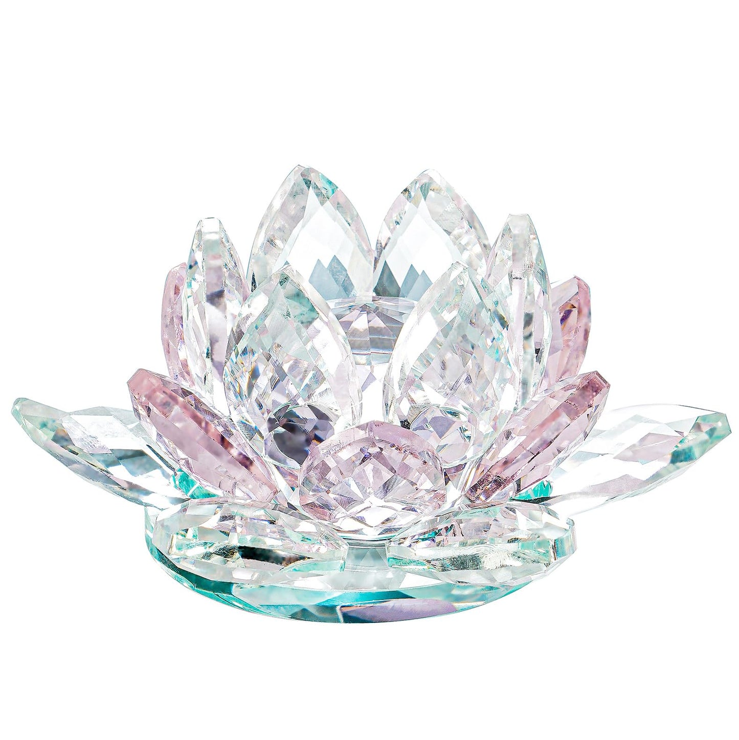 TENGFENG Crystal Lotus Flower Bicolor - Hue Reflection Glass Lotus Flower Feng Shui Home Decor Lucky Charm Crystal Figurine with Gift Box Collectible Figurines (Pink, 3.3 inches)