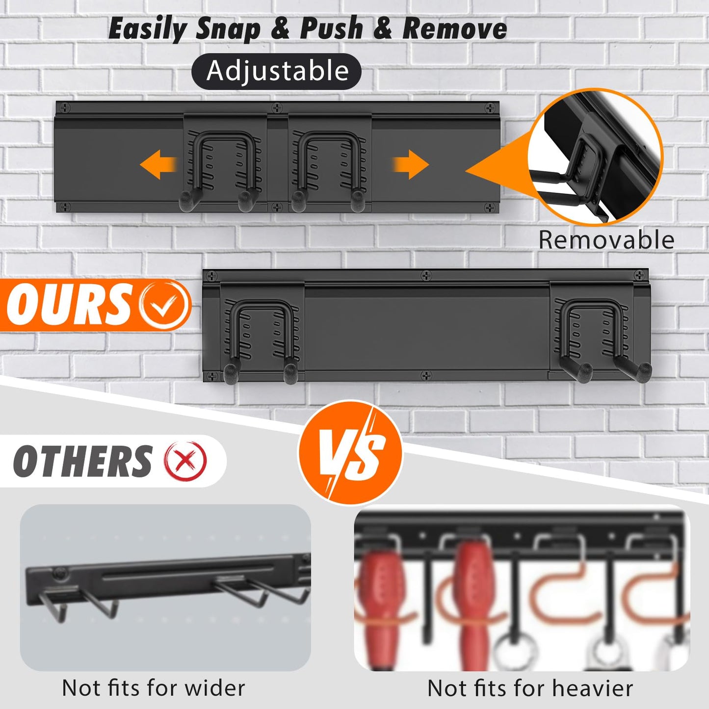 Housolution Heavy Duty Garage Wall Organizer 64 Inch - 18Pack Carries 570 lbs, Garage Tool Organizer Storage System, 4 Rails with 12 Adjustable Hooks, Garden Tool Organizer for Warehouse, Workshop