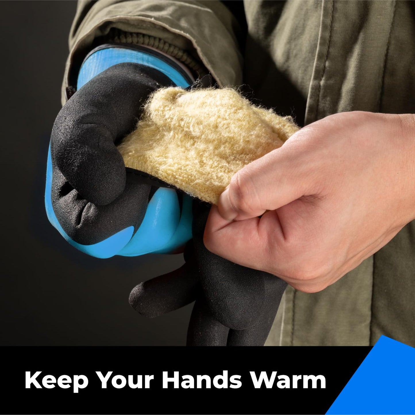 toolant 100% Waterproof Gloves for Men and Women, Winter Work Gloves for Cold Weather, Touchsreen, Thermal Gloves for Fishing, Gardening and Working in Freezer, With Grip, Blue, XX-Large