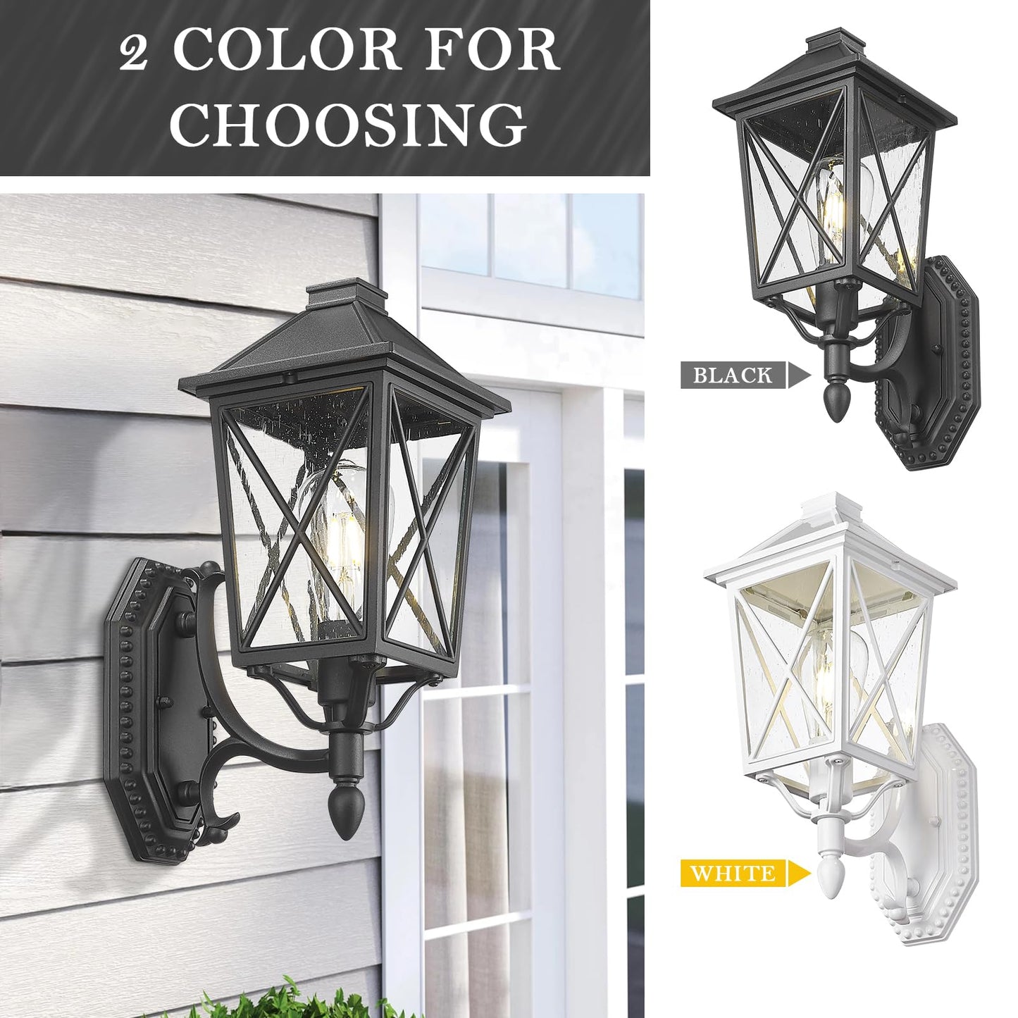 Darkaway Outdoor Wall Light Fixture,Outside Porch Lights Wall Mounted Seeded Glass Exterior Waterproof Lantern Modern E26 Socket Wall Sconce Lighting for Front Door Yard Patio