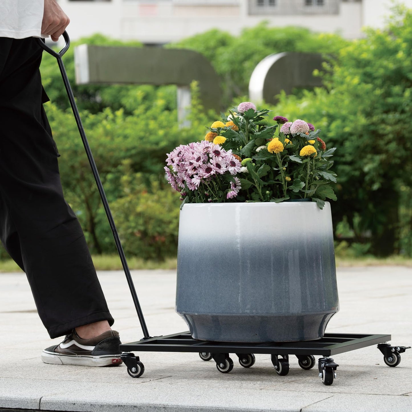Goooxim 20-Inch Heavy Duty Plant Dolly with Wheels - 360° Swivel Rolling Planter Base for Indoor/Outdoor Use, Supports up to 200lbs, Includes Removable Handle for Effortless Mobility