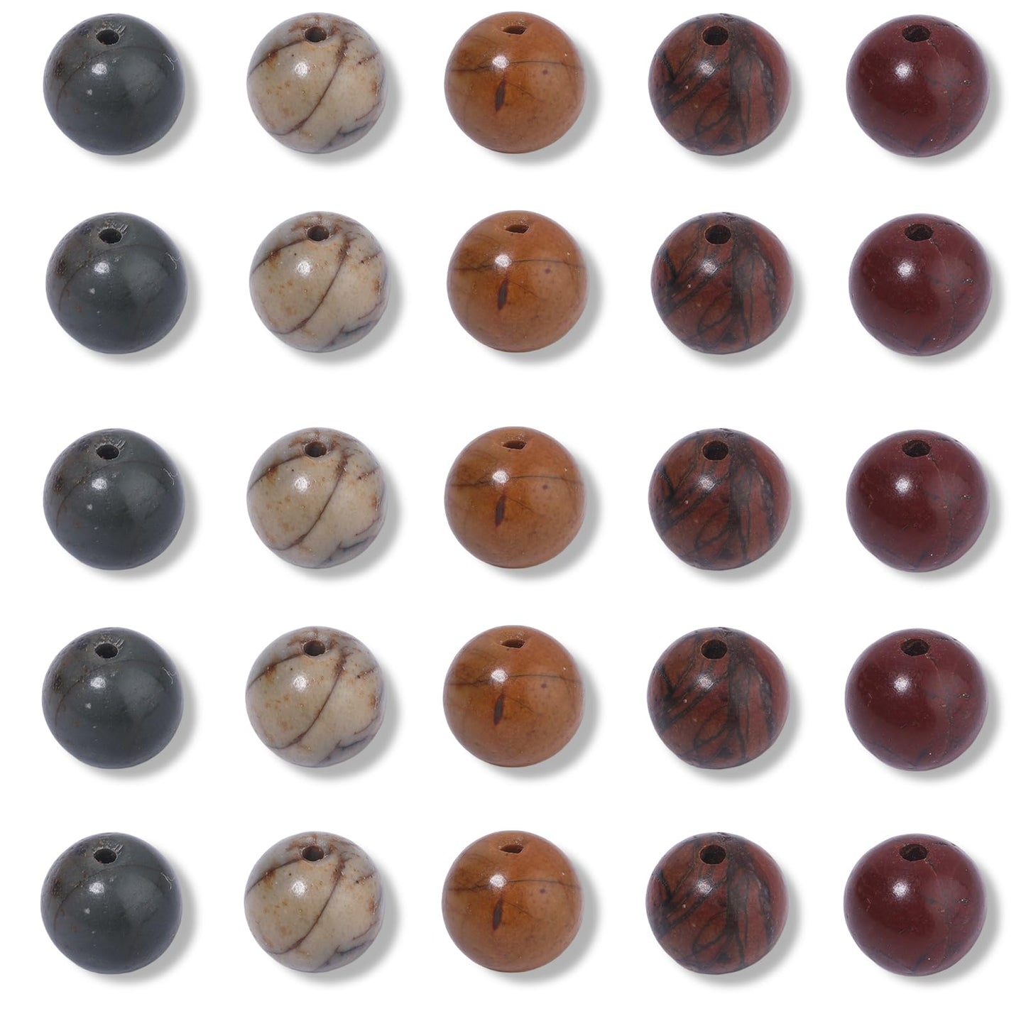 NITOPUPU 100Pcs 8mm Smooth Picasso Jasper Beads for Jewelry Making, Natural Round Loose Gemstone Stone Bead for Necklace Bracelets, Crafts for Adults with Crystal Stretch Cord
