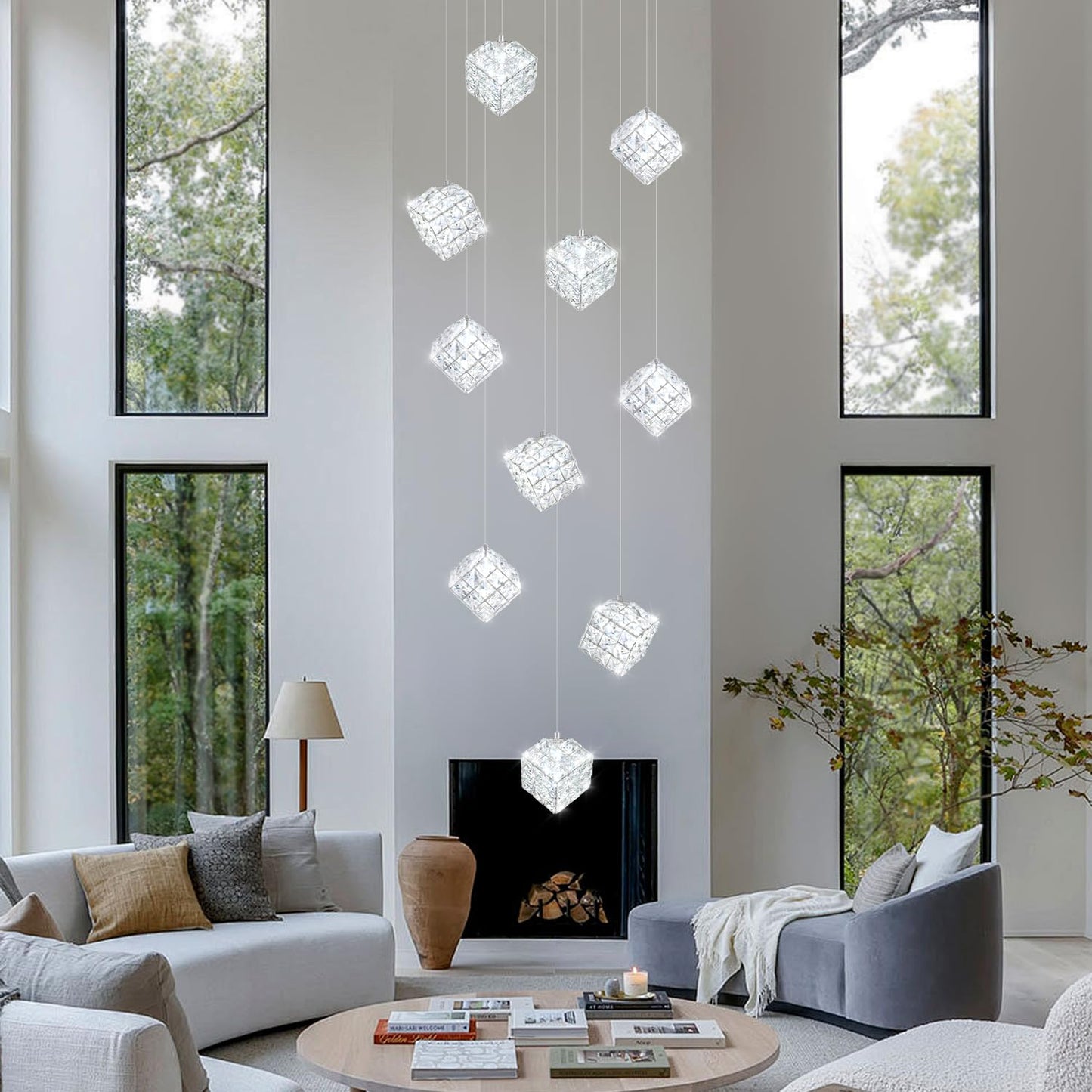Shial Lighting 10-Lights Foyer Chandelier Modern Crystal Chandeliers Large Chandelier for High Ceilings,Crystal Pendant Light for Living Room Stairwell Dining Room Entryway