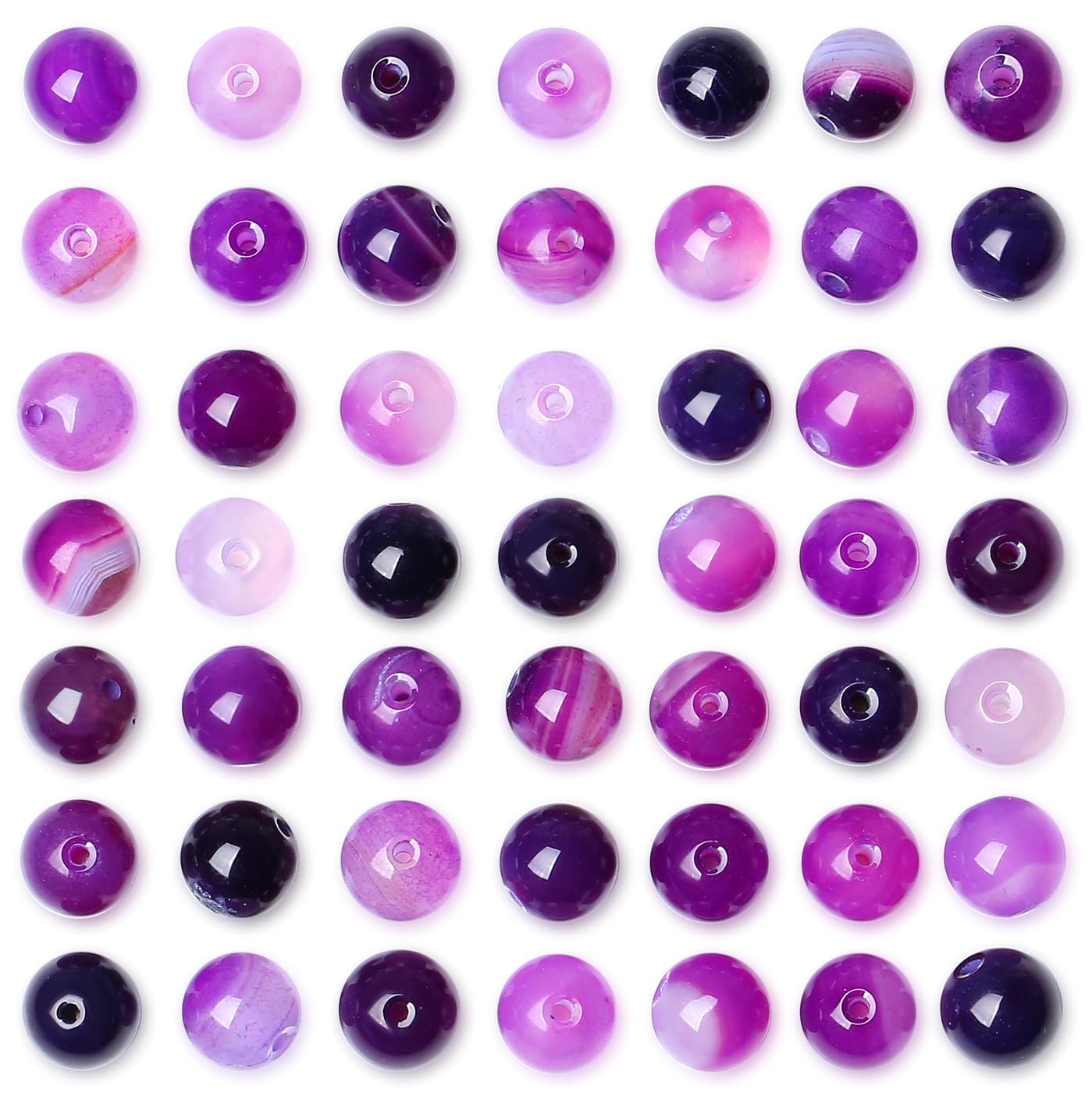 QINJIEJIE 100PCS Purple Stripe Carnelian Beads 8mm Natural Beads Round Loose Gemstone Bead for Bracelet Beading Crystal Jewelry Making DIY Necklace Earrings 0.32"