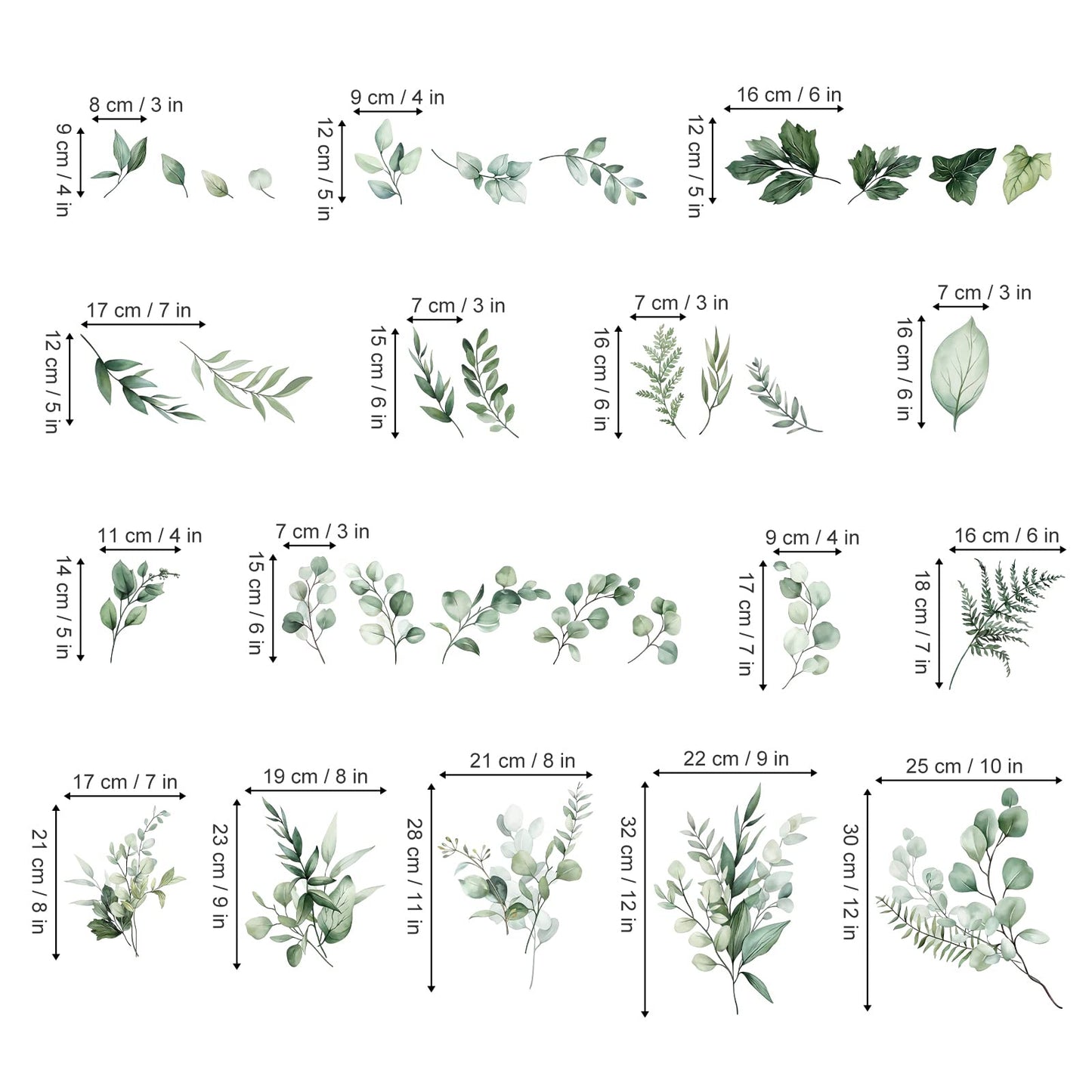 decalmile Botanical Green Leaves Wall Stickers Eucalyptus Leaf Plants Wall Art Decals Bedroom Living Room TV Background Wall Decor