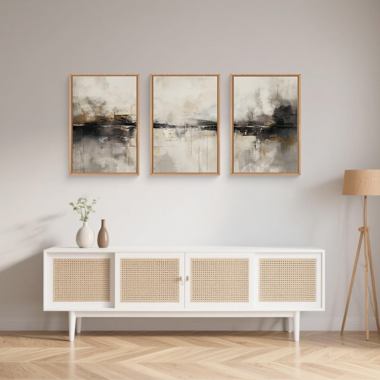 HOURIA Large Abstract Neutral Beige & Black Framed Canvas Wall Art Set,Modern Minimalist Brown Wall Decor,Textured Gray Tan Illustrations Artwork for Living Room, Bedroom, Farmhouse- 24"x36"x3