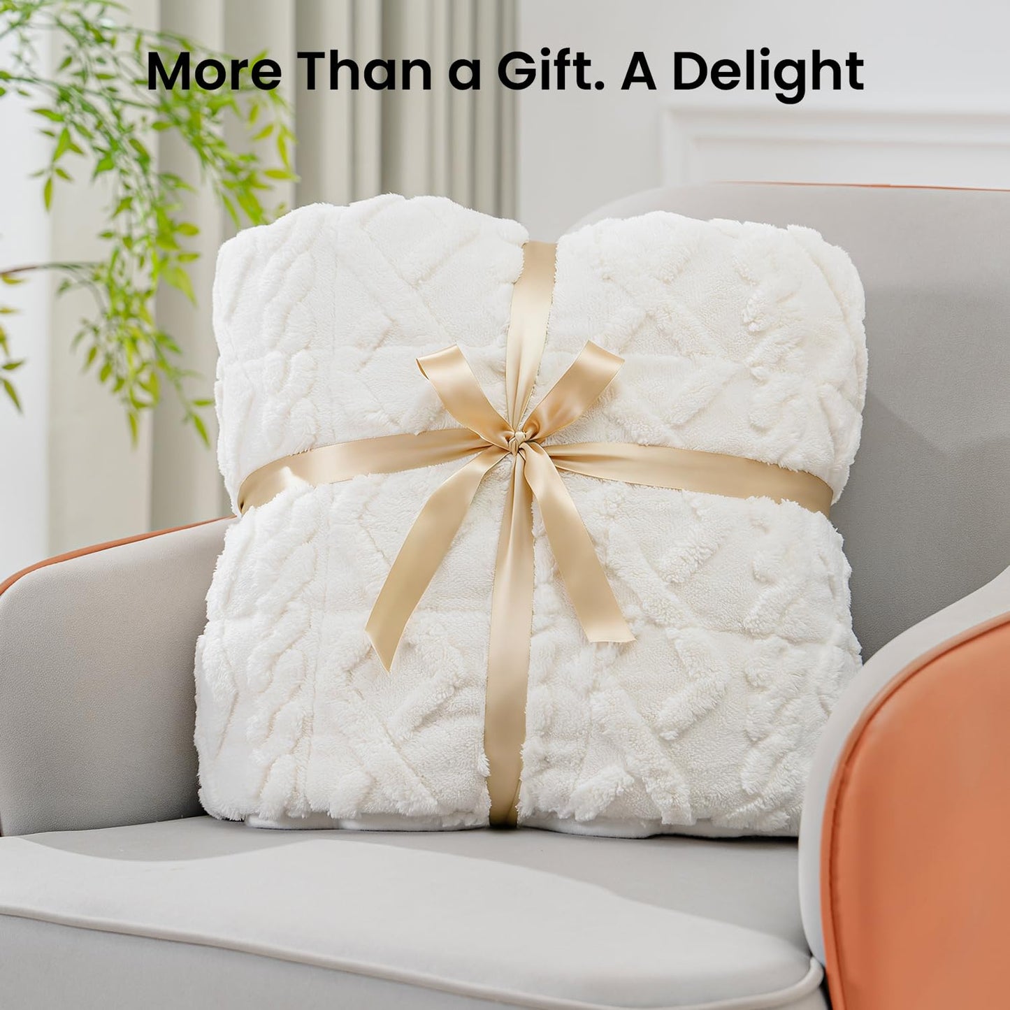 Drewin Weighted Blanket 15lbs Queen Size, Soft and Thick Jacquard Sherpa Heavy Blanket for Calming and Relax, Dual Sided Ultra Soft Fuzzy Throw Blanket with Ceramic Beads, 60 x 80 inches, Cream White