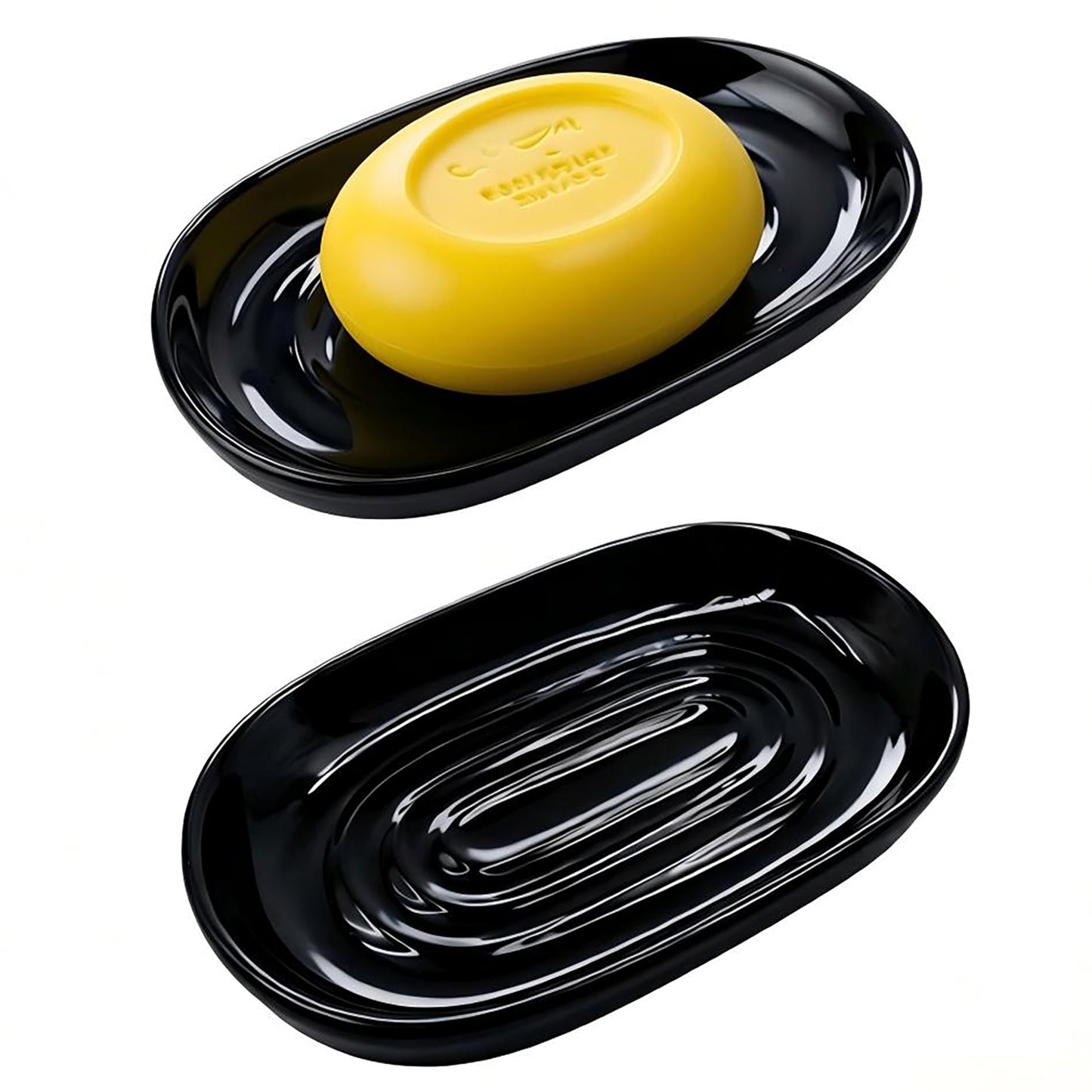 Ceramic Marble Pattern Soap Dish, Textured Raised Soap Saver Tray for Shower Bathroom Kitchen Sink Vanity, Easy to Clean Multi-Use Holder for Bar Soap Jewelry Rings Keys, Black (1 Pack)