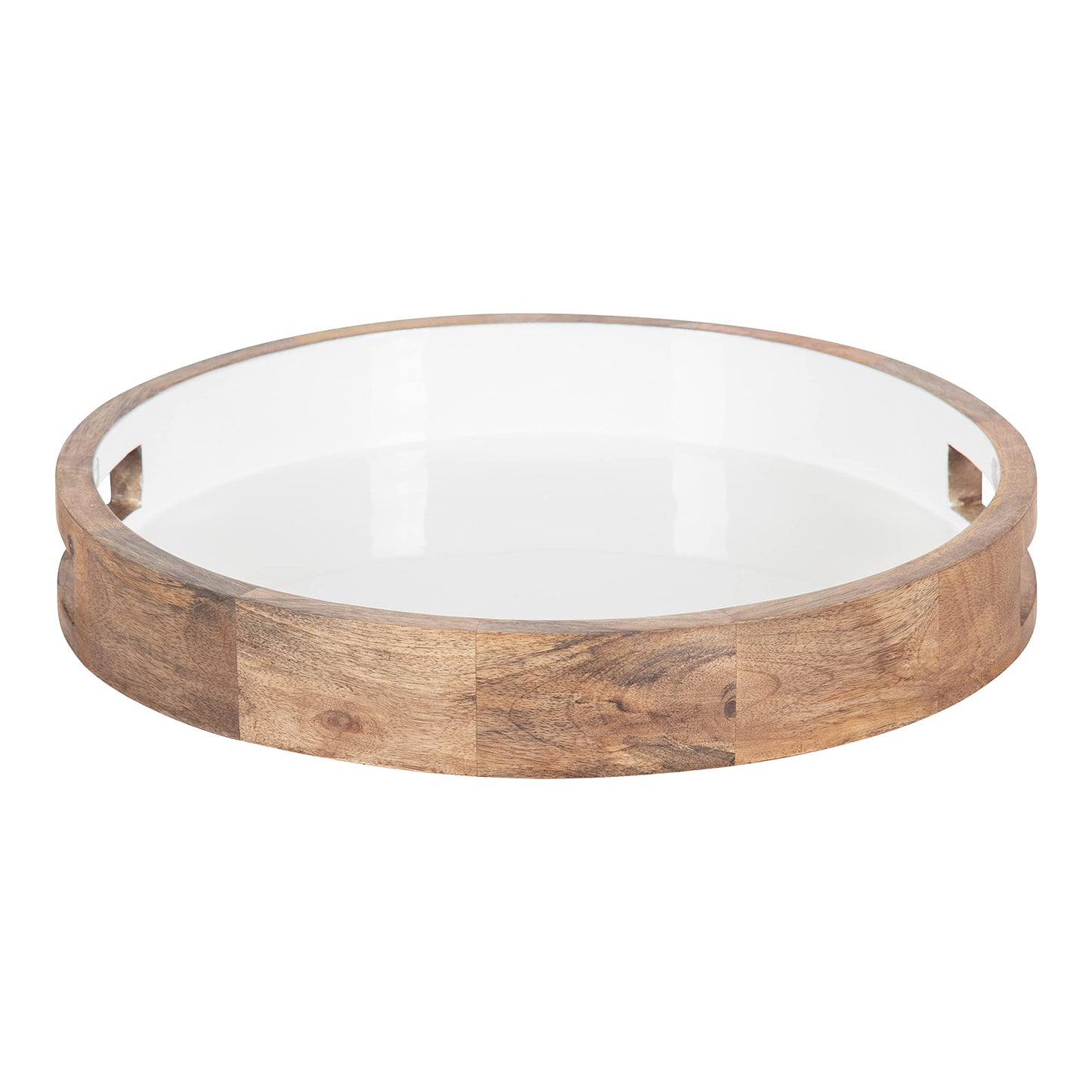 Kate and Laurel Ehrens Boho Wood Tray, 15 Inch Diameter, Natural and White, Round Accent Tray for Transitional Decor