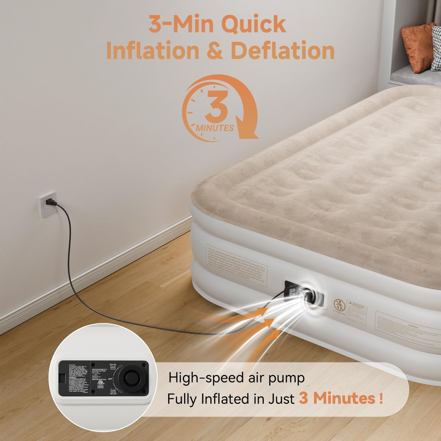 Sebor Air Mattress Twin with Built-in Pump 18", Comfortable Self-Inflating Air Mattress with High-Speed Pump, Durable Blow Up Mattress Twin with Storage Bag for Guests, Camping, Travel