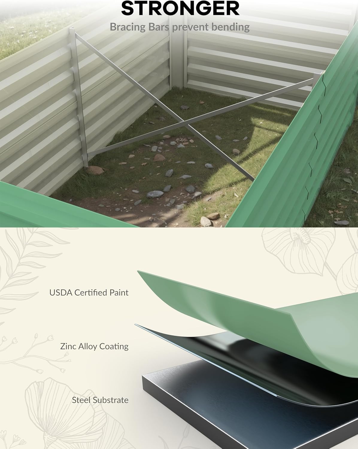 Garvee 8x4x2ft Galvanized Raised Garden Bed Outdoor,Rust-Resistant Raised Garden Beds for Gardening, Easy Assembly Outdoor Garden Box & Planters, Green