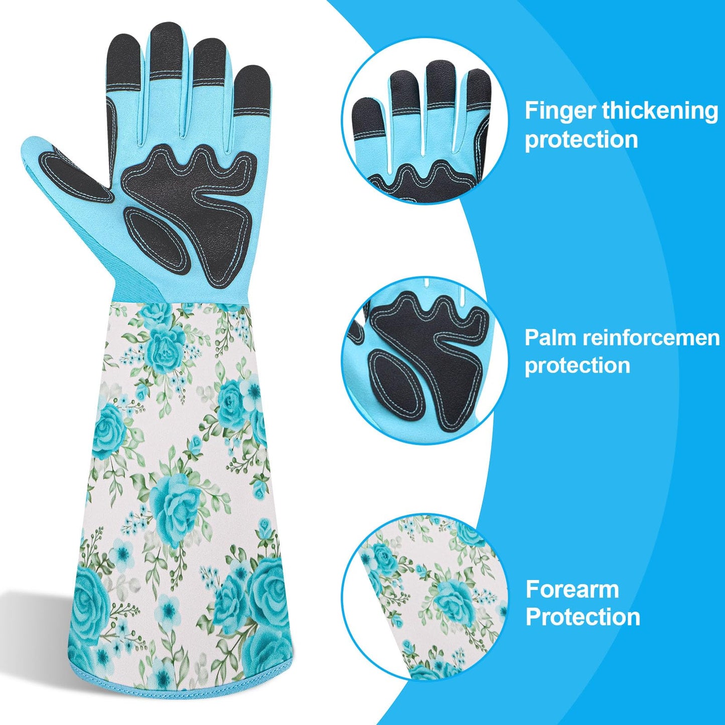 DLY Gardening Gloves, Garden Gloves for Women, long gardening gloves for Garden Work and Yard,Durable and Comfortable(Medium, Light Blue)