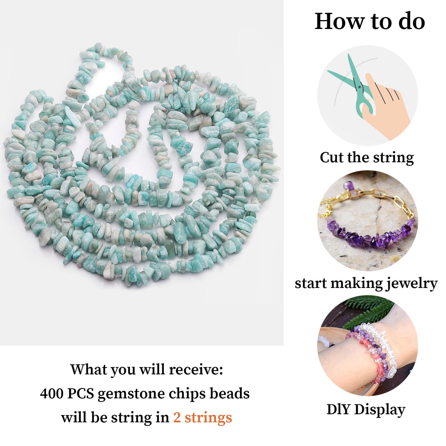 400pcs Natural Chip Stone Beads for Jewelry Making Amazonite 5-8mm Irregular Gemstones Healing Crystal Loose Rocks Bead Hole Drilled for Ring Earrings Necklace Bracelet Making DIY Art Crafts