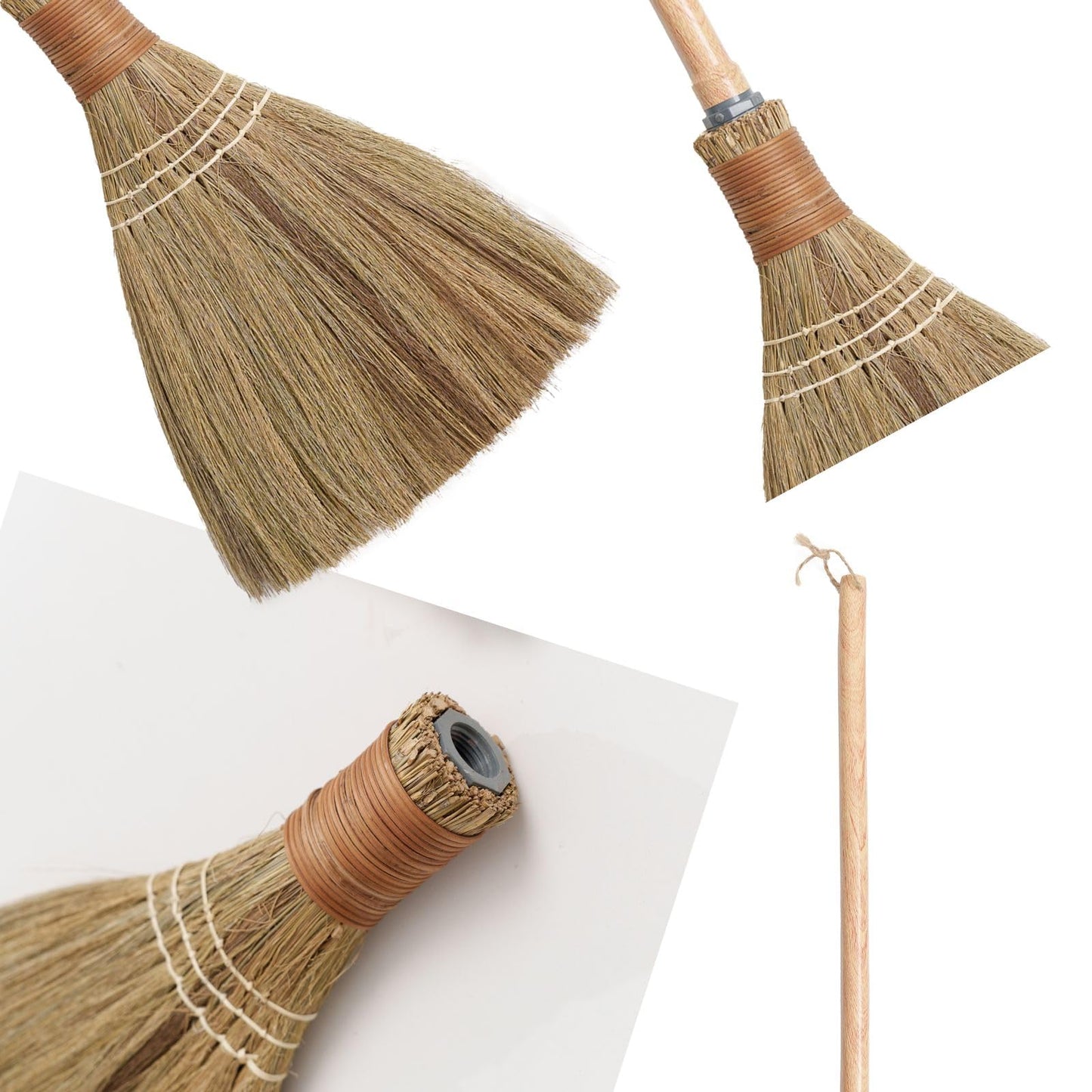 BMart Home Small Natural Whisk Sweeping Hand Handle Broom - Vietnamese Straw Soft Broom for Cleaning - Decoration Items - Indoor - Outdoor - 9.84'' Width, 27.95" Length