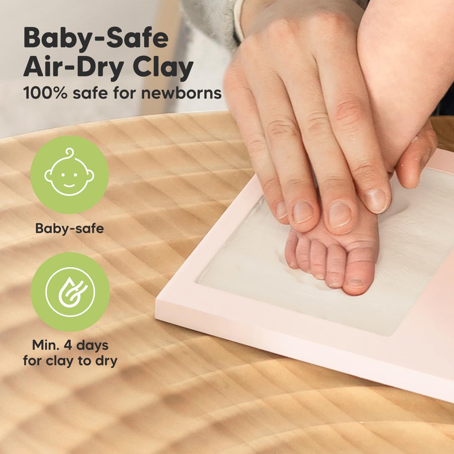 KeaBabies Baby Hand and Footprint Kit - Clay Handprint Keepsake Frame, Newborn Nursery Picture Frame, Personalized New Mom Gifts for Shower & Registry, First Mother's Day (Petal Pink)
