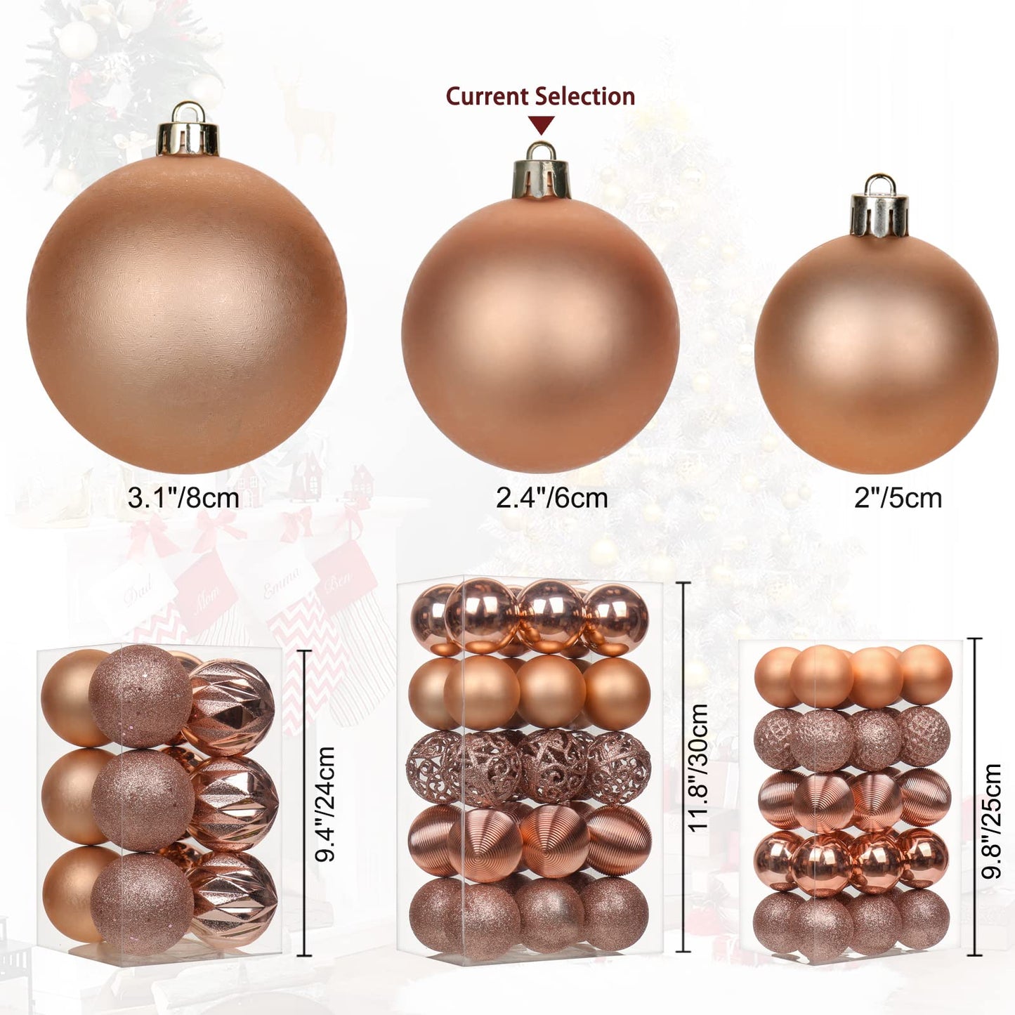 30PCS 2.36" Christmas Ball Ornaments Shatterproof Rose Gold Christmas Tree Decorations Xmas Tree Balls Halloween Ornaments Décor