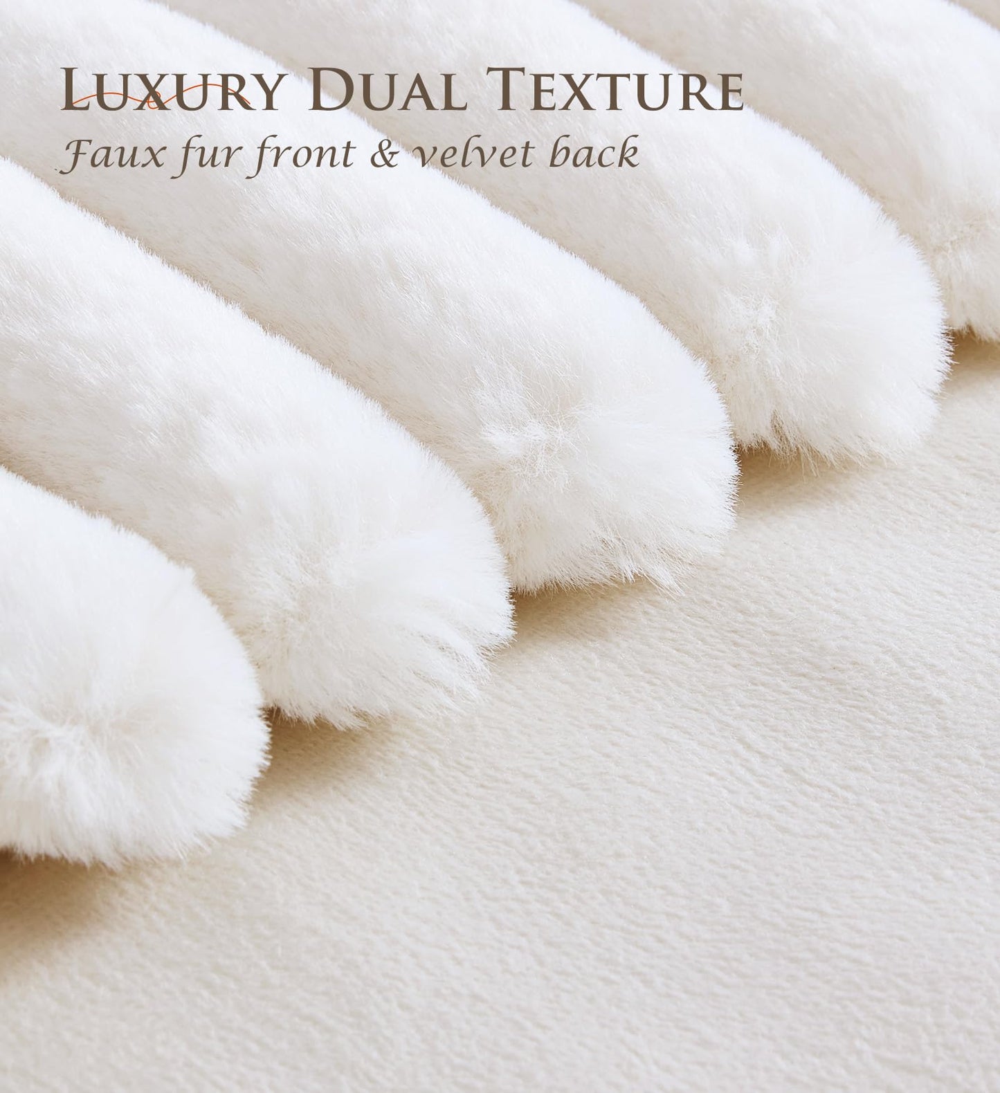 MEGAYES Set of 2 Decorative Throw Pillow Covers 18x18 Faux Fur, Soft Plush Striped Square Couch Cushion Cases with Velvet Back for Sofa Bed Living Room Modern Farmhouse Boho Euro, Neutral White