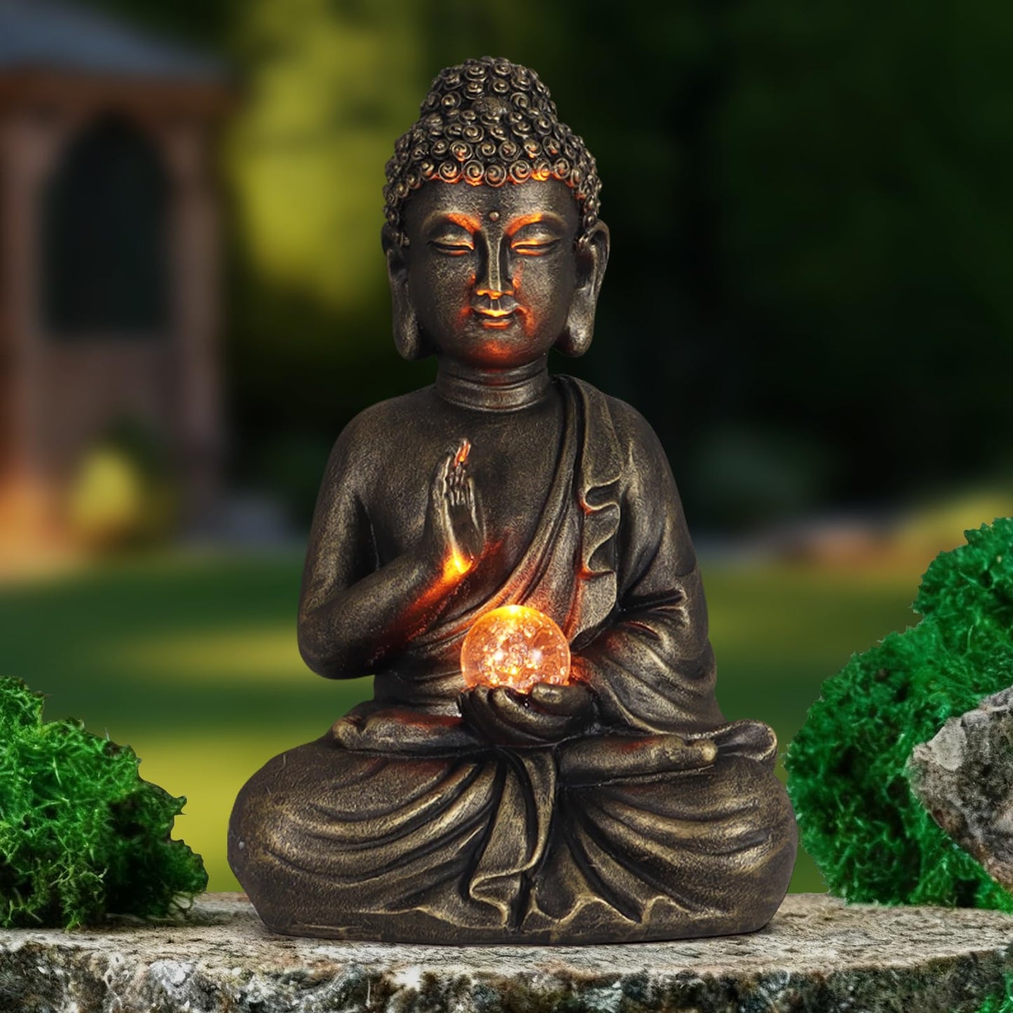 nawaza Buddha Statue Garden 9″ Solar Resin for Home Decor Yard Garden Patio Lawn Ornaments, Prayer Spiritual Living Figurine, Decor Outdoor Buddha Figurine Premium Bronze