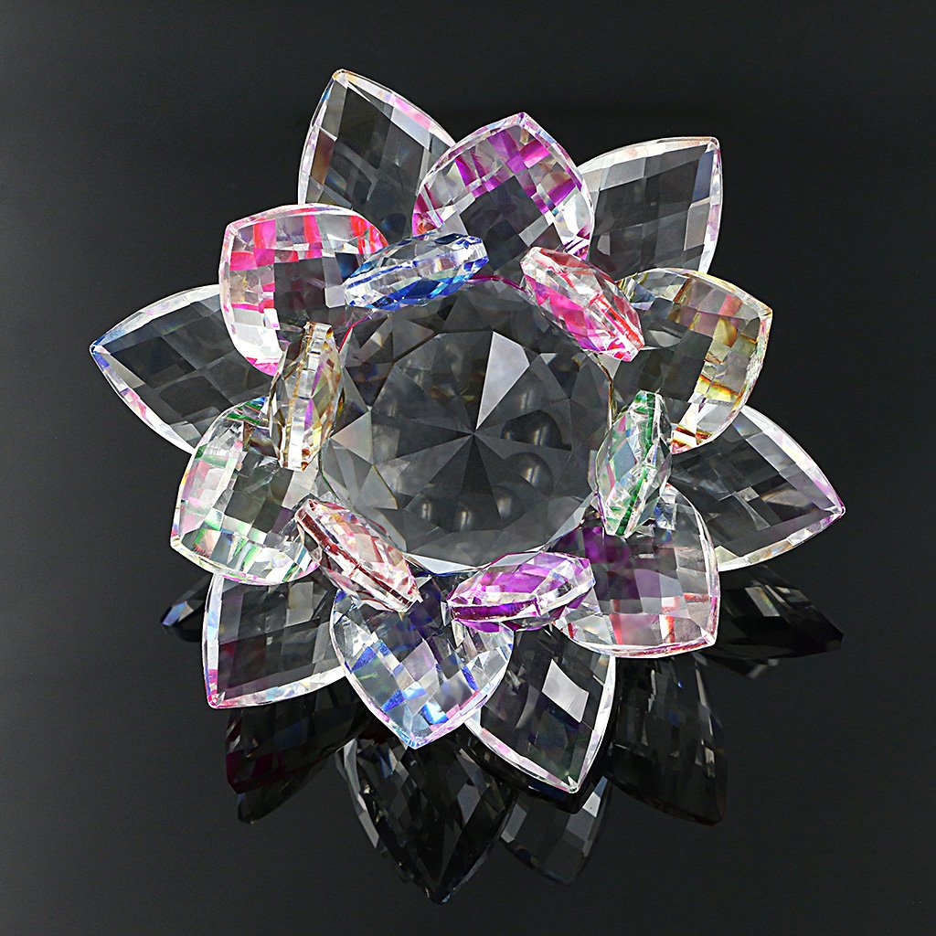 OwnMy Sparkle Crystal Lotus Flower Hue Reflection Feng Shui Home Decor with Gift Box (3 Inch/ 80MM)