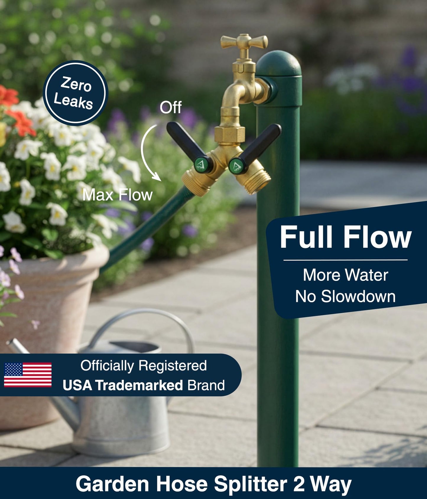 DBR Tech® Garden Hose Splitter 2 Way, Full Flow Solid Brass | 2026 Model