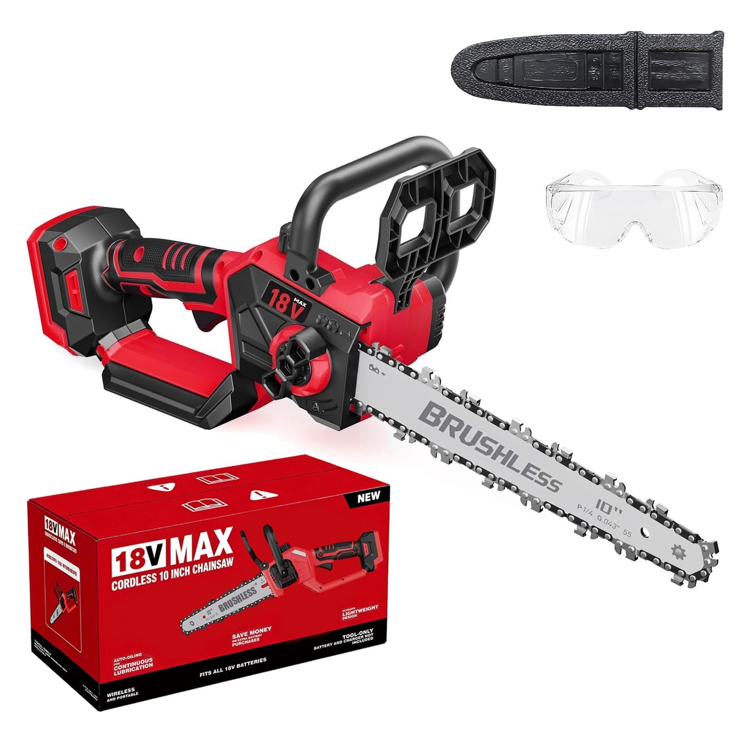 10 Inch Cordless Chainsaw for Milwaukee 18V Battery, Brushless Mini Chainsaw with Auto Oiler, Battery Power Cordless Chain Saw, Battery Powered Chain Saw for Wood Cutting (Tools only)