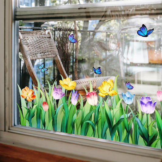 Colorful Floral Bouquet Window Sticker, Flower Window Clings, Reusable, Removable, Double-Sided, for Home Office Decor (A)