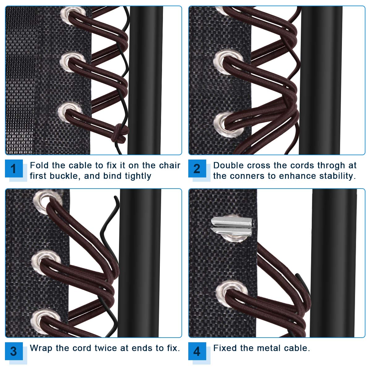 COITEK 4PCS Replacement Cord for Zero Gravity Chair, Universal Elastic Repair Cord for Recliners Replacement Laces Rope for Lounge, Bungee Beach Chair (Brown)
