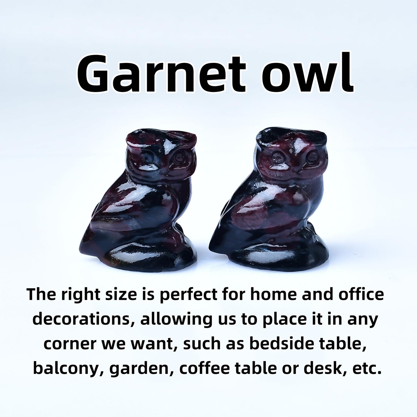 WUYOUSHI Garnet Crystal Owl Figurine Hand Carved Lucky Stone Statue for Healing Home Office Decor Spiritual Gift for Women Men