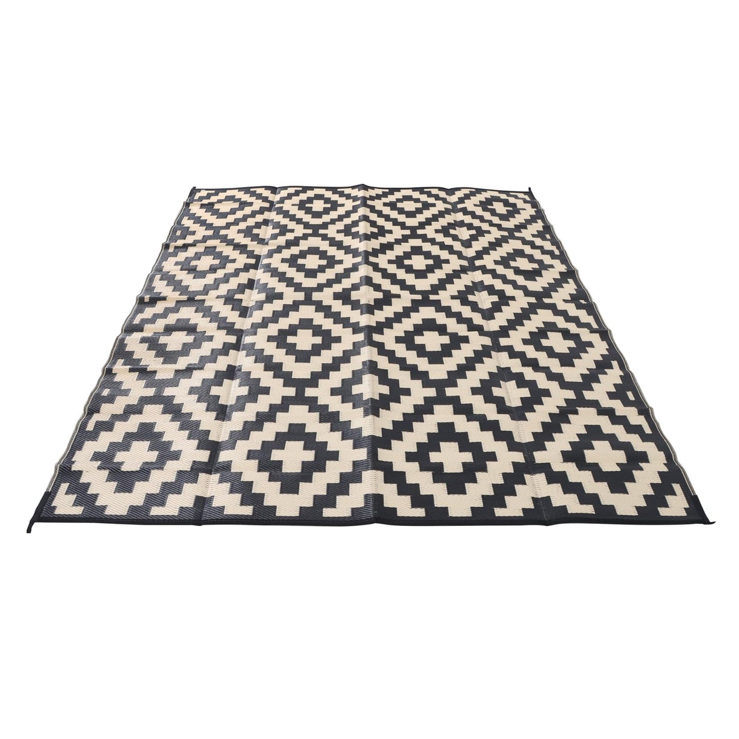 findmall 8x10FT Outdoor Carpet, Plastic Straw Camping Rug, Large Floor Mat and Rug for Outdoors, Modern Area Rug, for Backyard Deck Bench Picnic Campe, Black Beige
