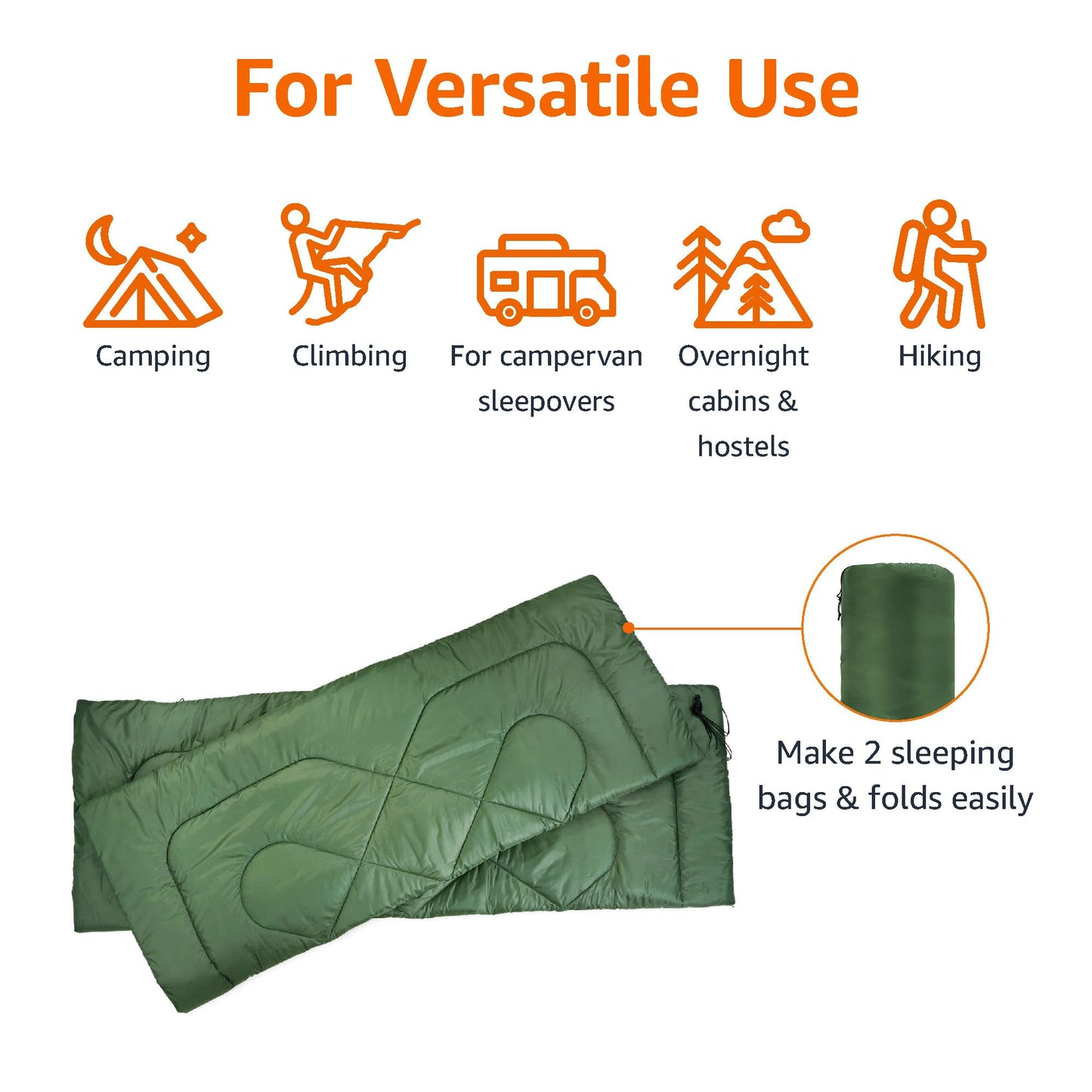 Amazon Basics 40°F Cold Weather Two-Person Sleeping Bag for Outdoor Camping, Queen Size XL, 87" x 59", Olive Green