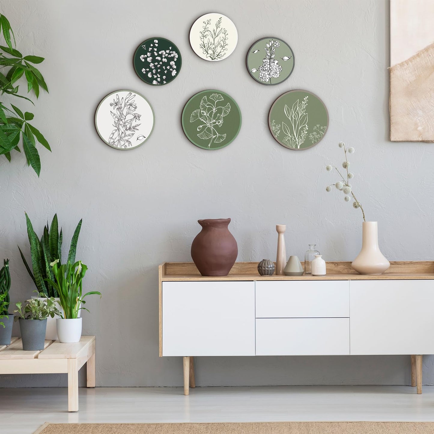 Barydat 6 Pieces Boho Plant Wall Art Decor Wooden Boho Farmhouse Rustic Bohemian Wall Hanging for Bedroom Living Room Office(Greenery,8 Inch, 10 Inch)