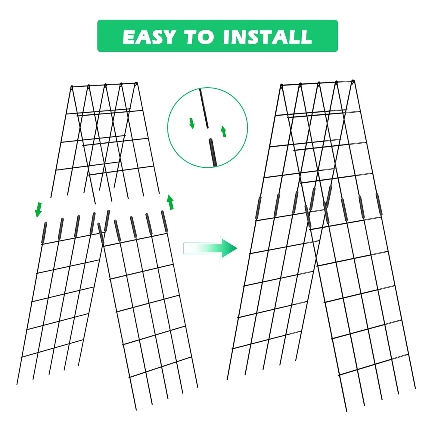 DoCred Cucumber Trellis, 59" High 2 Pack Foldable A Frame Trellis for Raised Bed Climbing Plants, Vegetables, Includes Plant Support Clips, Twist Ties, Plastic Ties- Made from PVC-Coated Steel