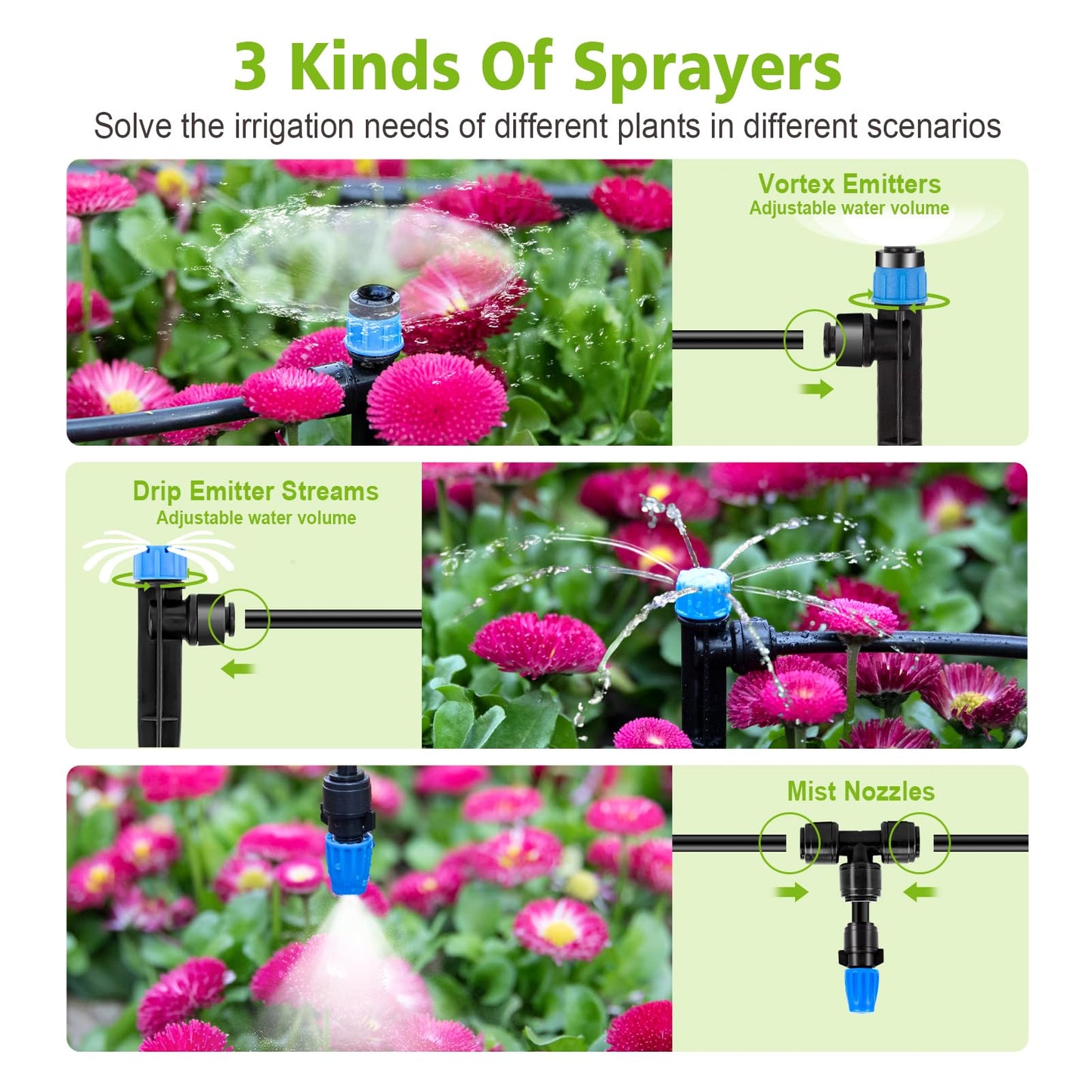 Kafuzi 230FT New Quick-Connect Drip Irrigation System Kit, Automatic Garden Watering Misting System for Greenhouse, Yard, Lawn, Plant with 1/2 inch Hose 1/4 inch Distribution Tubing and Accessories