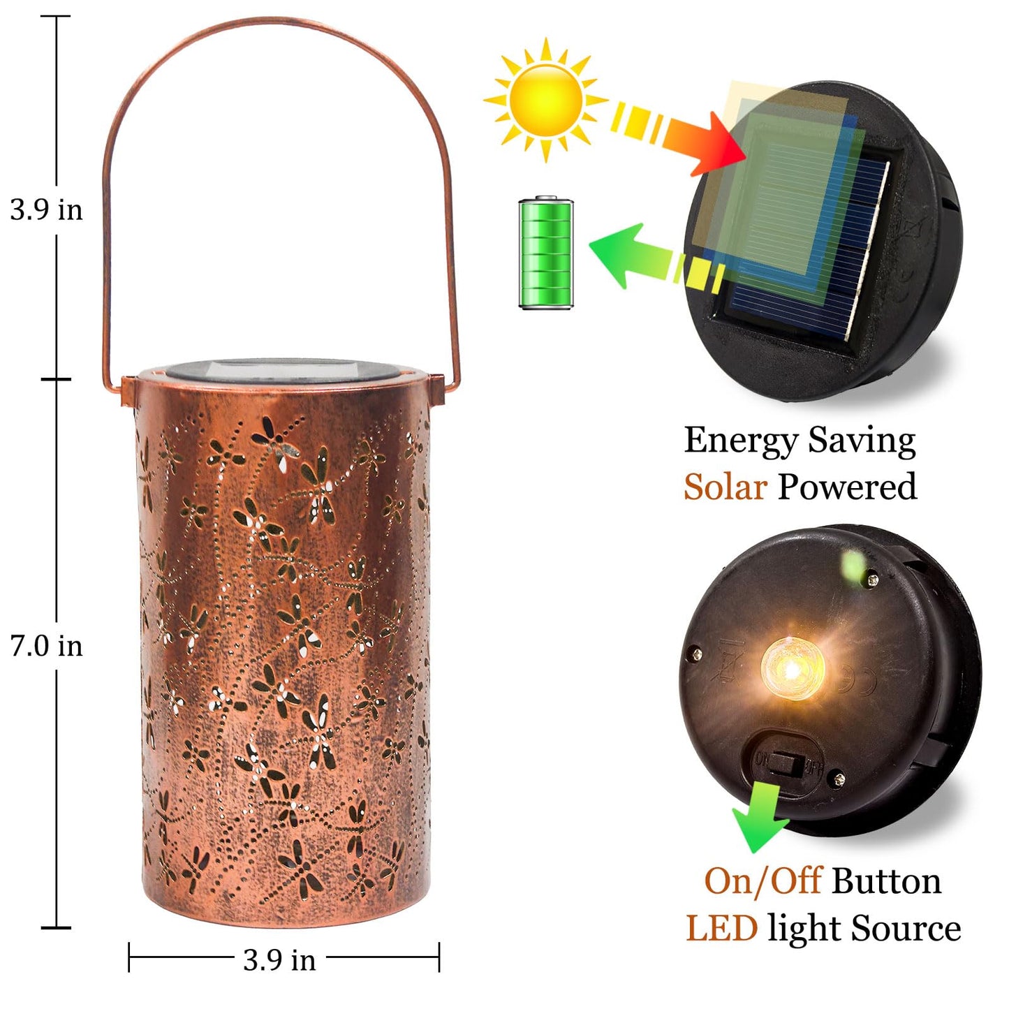 AZEEBOI 2 Pack Solar Lanterns Outdoor Waterproof Dragonfly Lantern Garden Decor Birthday Gifts for Women Mom Grandma Hanging Solar Lights Metal Decoration for Yard, Patio, Backyard, Porch