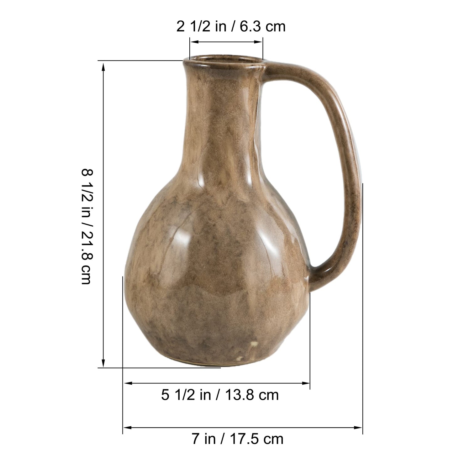 Tanvecle Brown Ceramic Vase with Big Handles, Modern Farmhouse Decor, Rustic Pottery for Flowers, Decorative Terracotta Centerpiece for Dining Table