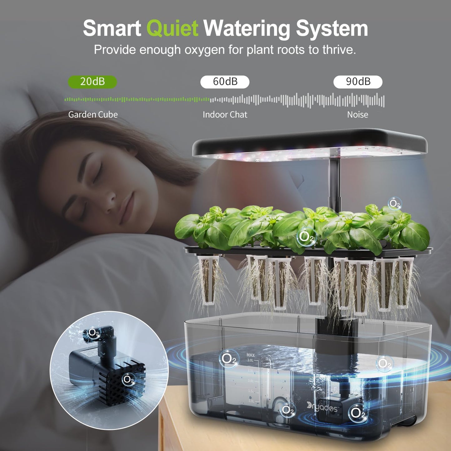 DRYADES 8-Pod Hydroponics Growing System Translucent Indoor Herb Garden with LED Grow Light Smart Quiet Pump Plant Germination Kit for Hydroponic Herbs, Vegetables, Lettuce Harvest on Countertop