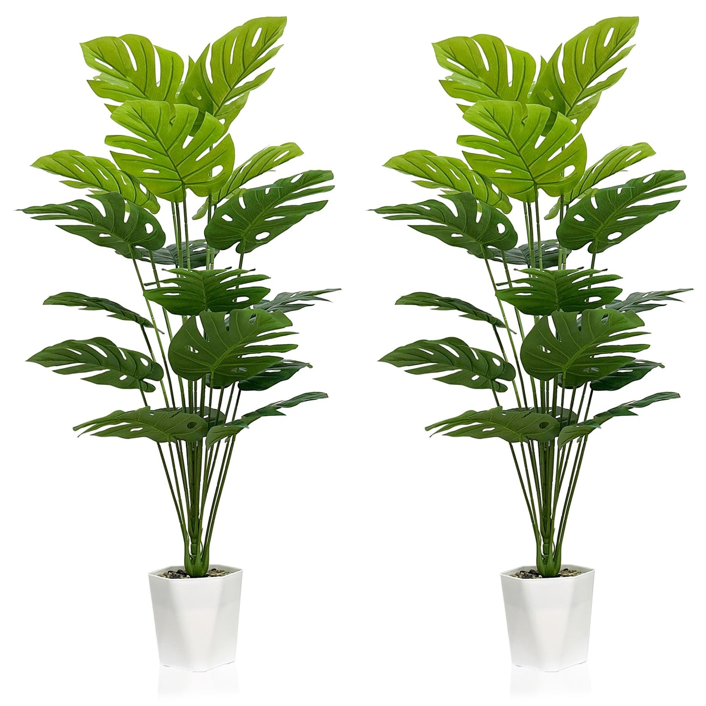 SAJANDAS Set of 2 Artificial Monstera Deliciosa Plants in Pots, Fake Tropical Palm Tree with Greenery Leaves Stems, 43 Inch Faux Swiss Cheese Floor Plants Indoor for Home, Office, Store Decor