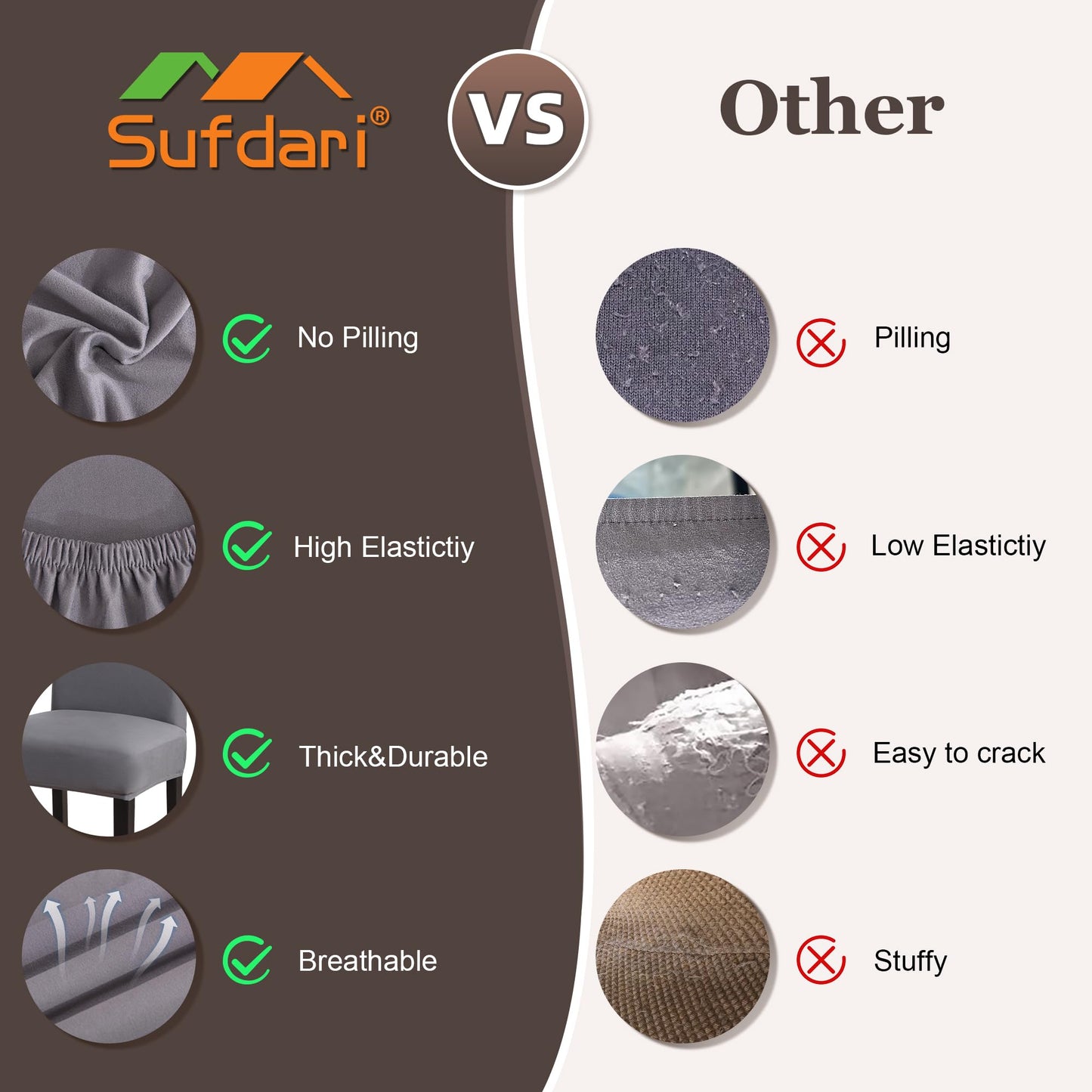 Sufdari Dining Chair Covers,Kitchen Cover,Parsons Slipcover,Spandex Protectors for Room Stretch Chairs Cover Set of 4 -Gray